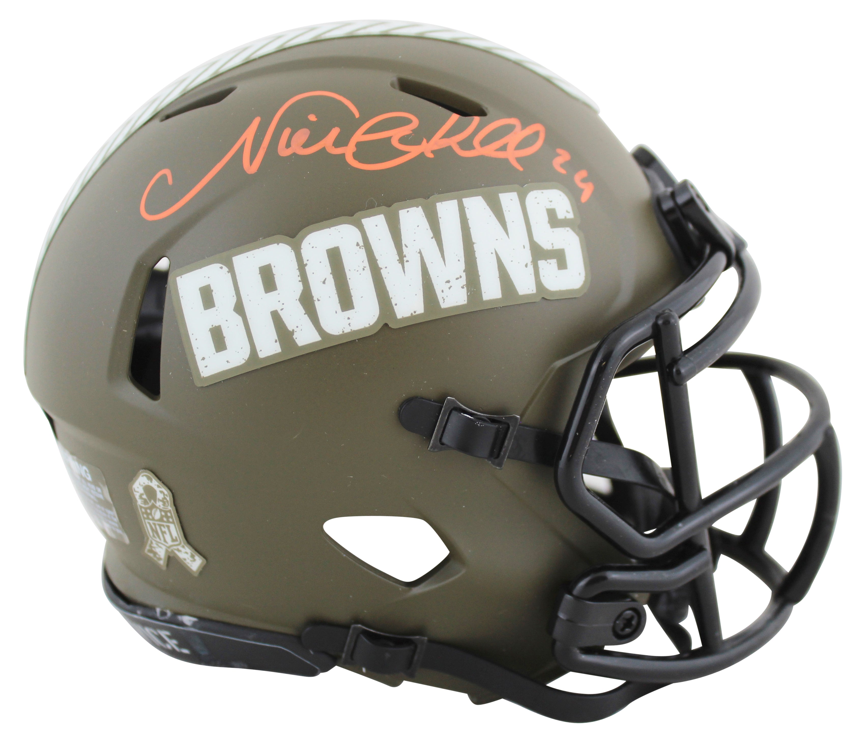 Browns Nick Chubb Authentic Signed Salute To Service Speed Mini Helmet BAS Wit