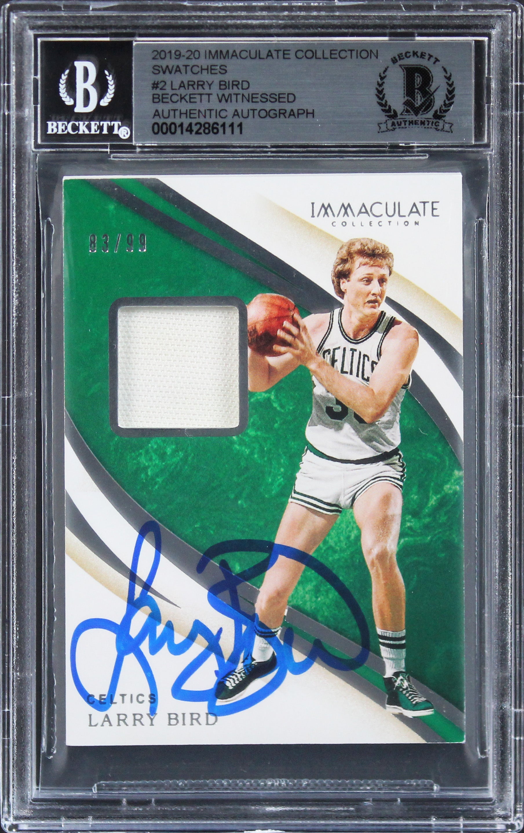 Larry Bird Signed 2019 Immaculate Collection Swatches #2 Card Auto 10! BAS Slab