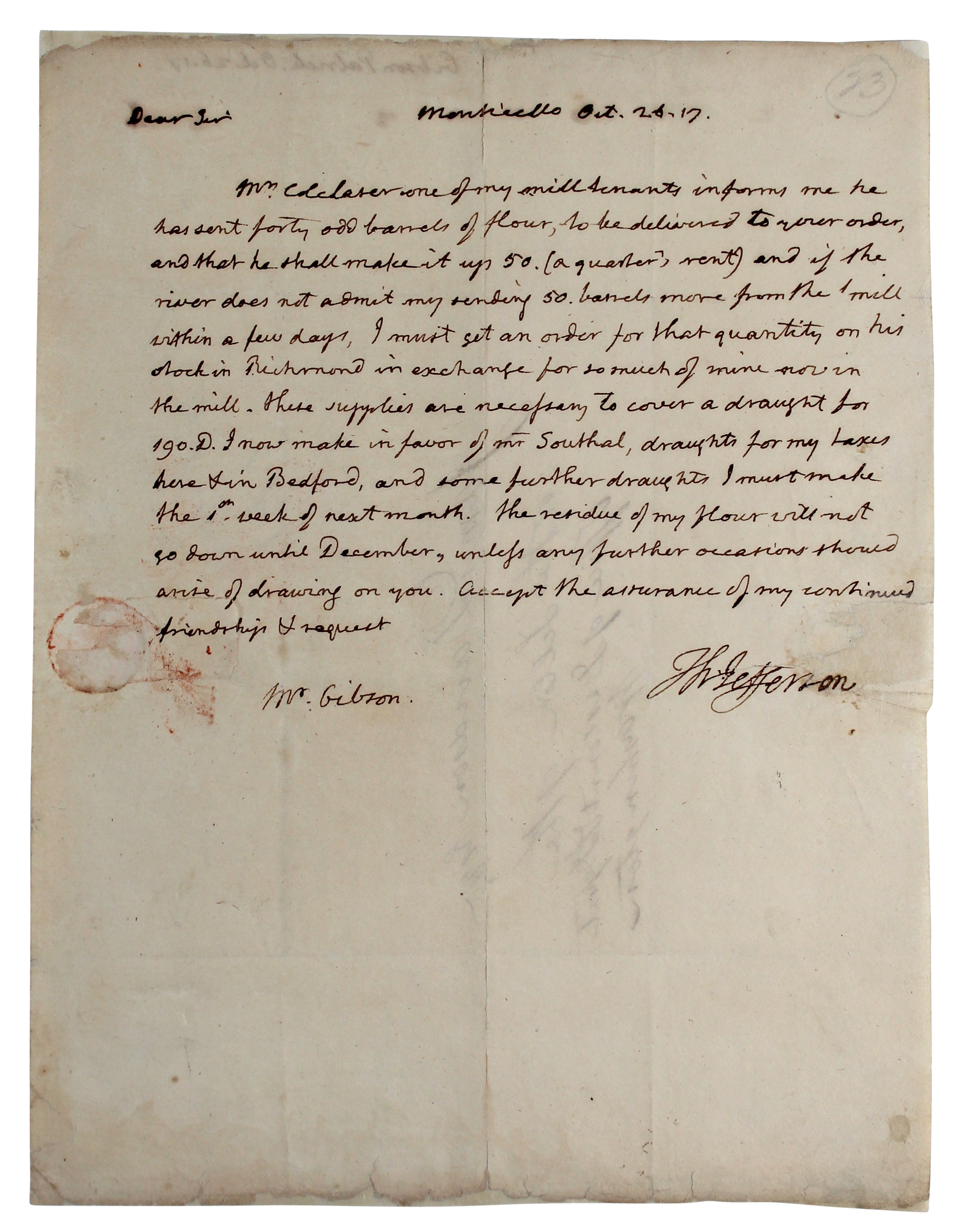 Thomas Jefferson Authentic Signed 7.625x10 Polygraph Letter BAS #AA03517
