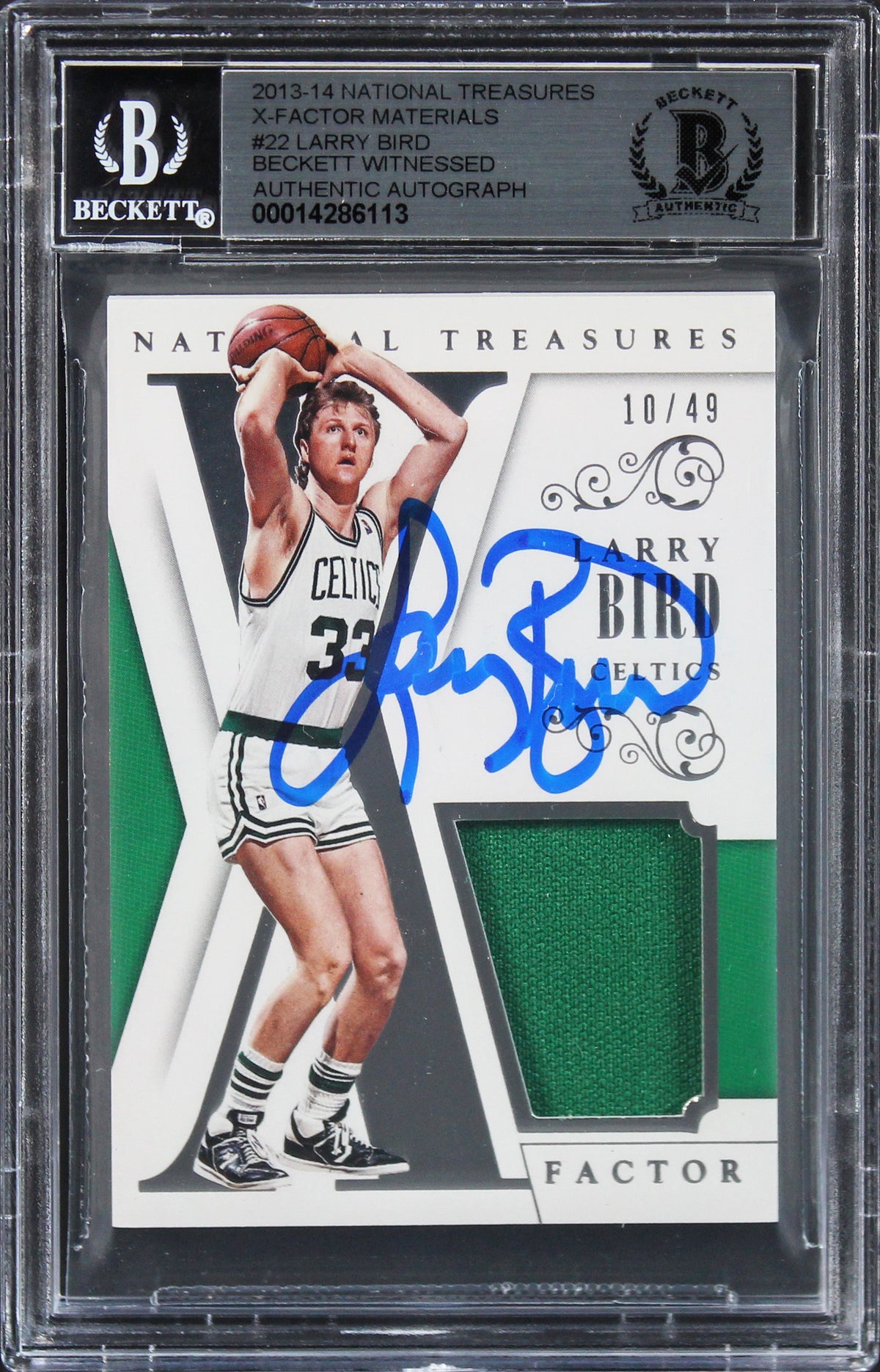 Larry Bird Signed 13 National Treasures XFactor #22 #10/49 Card Auto 10 BAS Slab