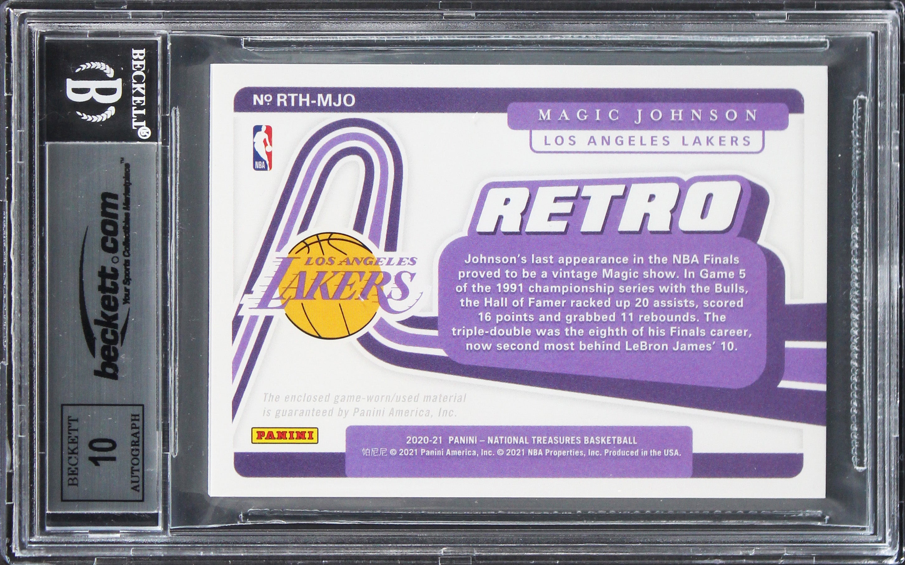 Magic Johnson Signed 2020 National Treasures Retro #4 Card Auto 10! BAS Slab 2