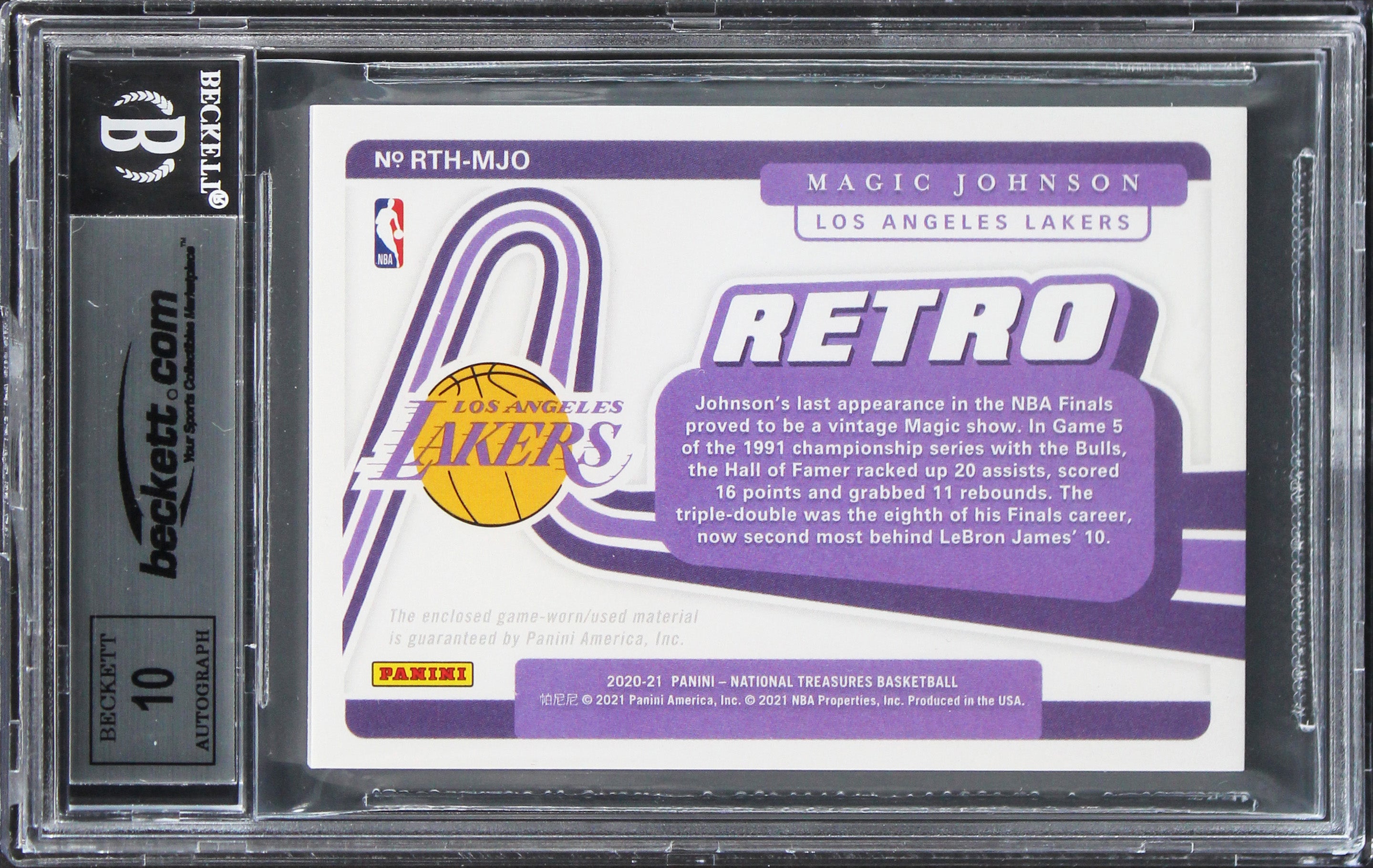 Magic Johnson Signed 2020 National Treasures Retro #4 Card Auto 10! BAS Slab 1