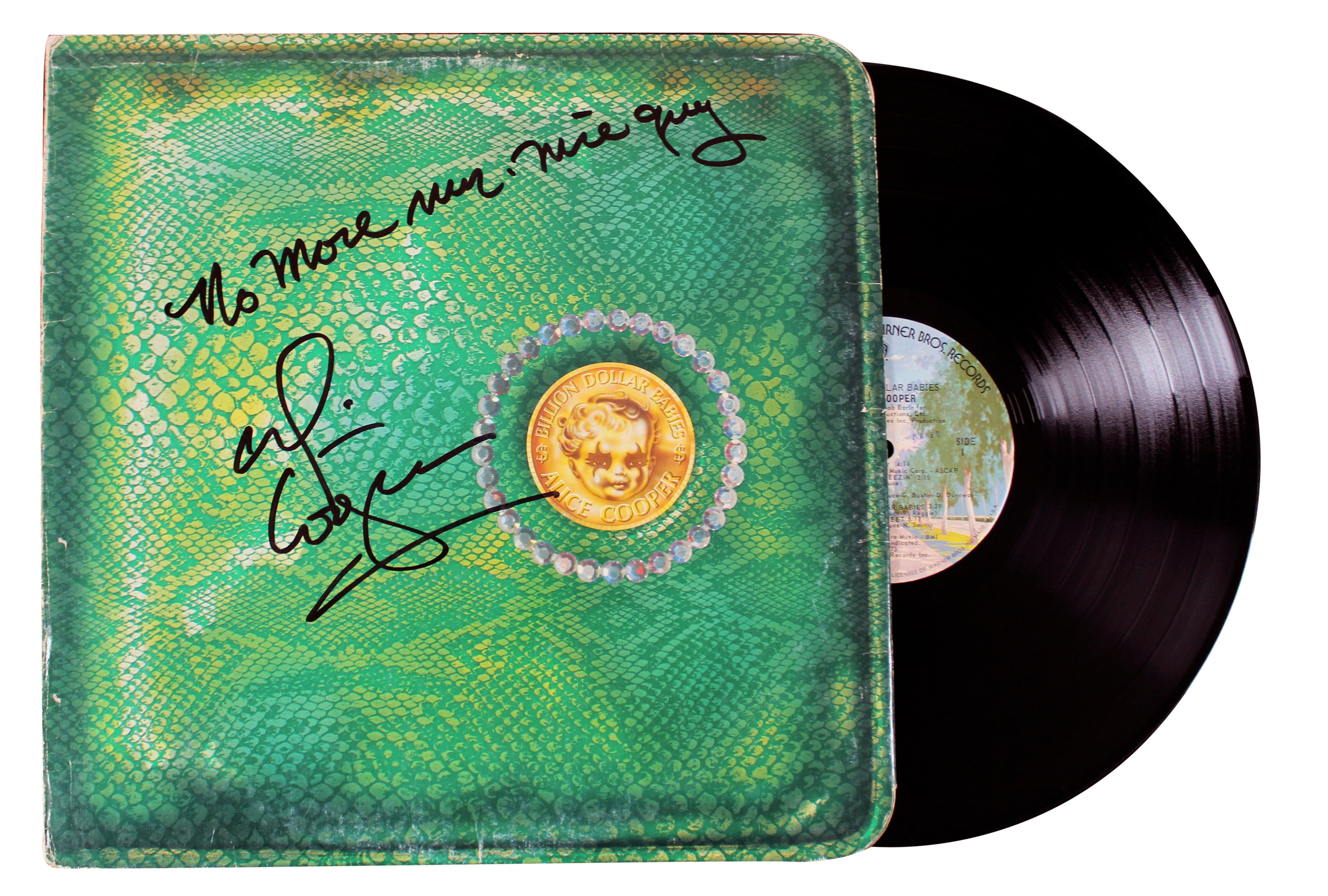 Alice Cooper "NMMNG" Signed Billion Dollar Babies Album Cover W/ Vinyl BAS Wit 1