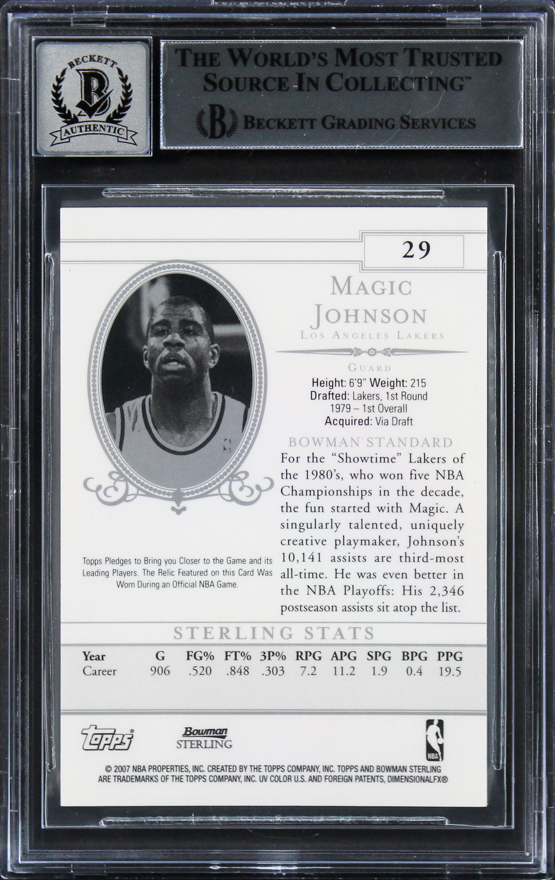 Lakers Magic Johnson Signed 2006 Bowman Sterling #29 Card Auto 10! BAS Slabbed 1