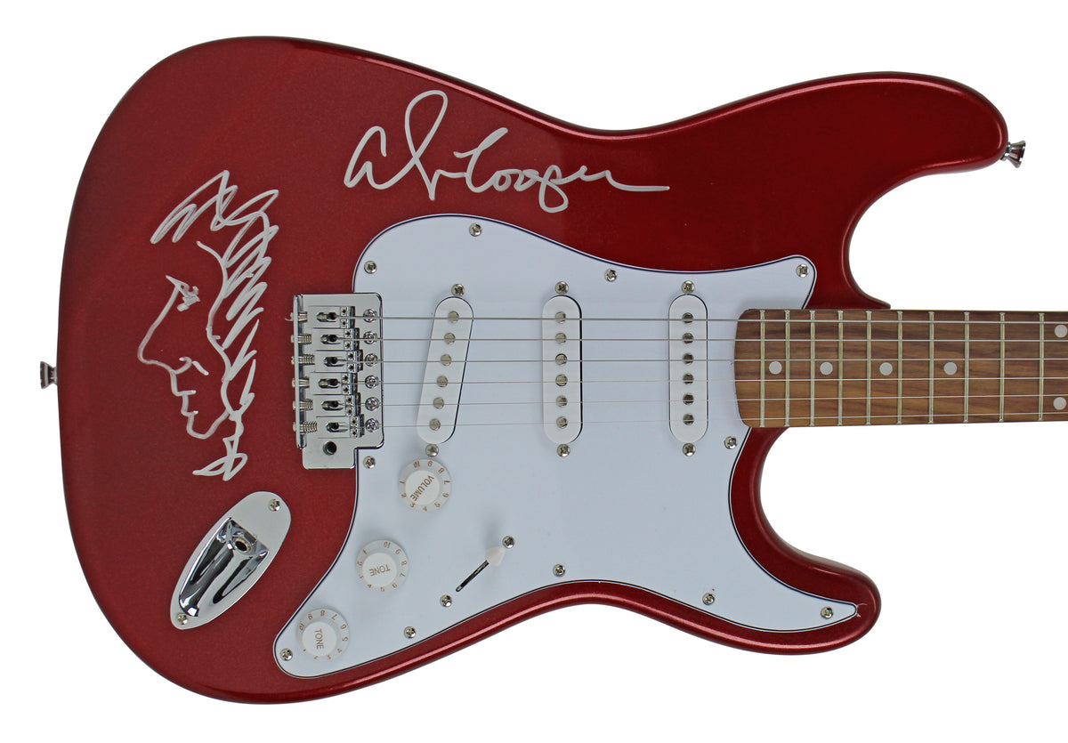 Alice Cooper Signed Red Electric Guitar w/ Self Portrait Sketch BAS #WC91110