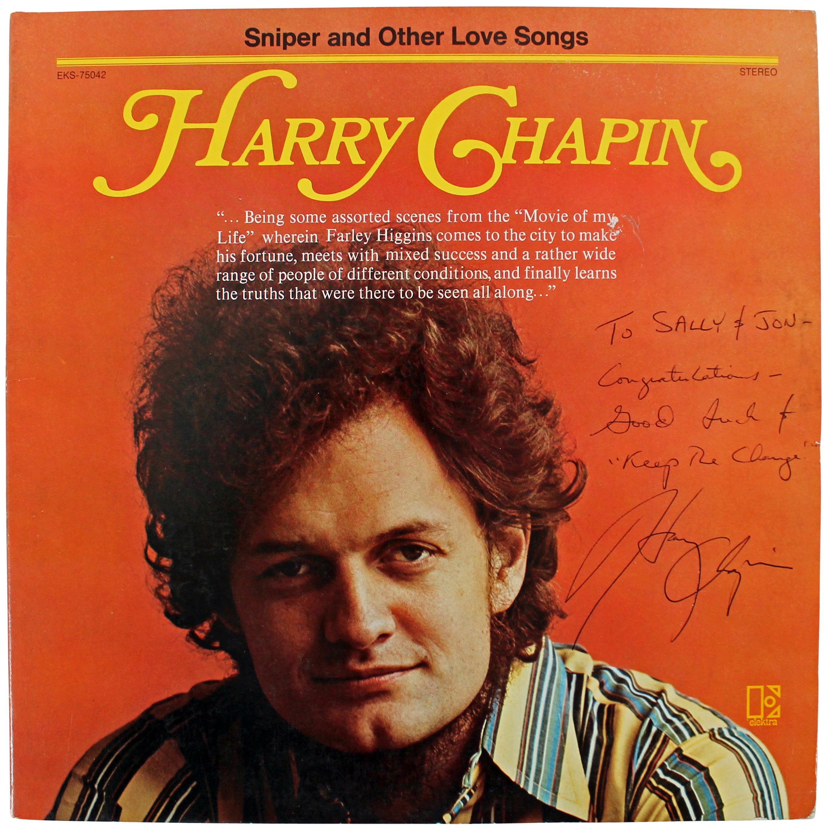 Harry Chapin "Keep The Change" Signed Album Cover W/ Vinyl BAS #BH35970