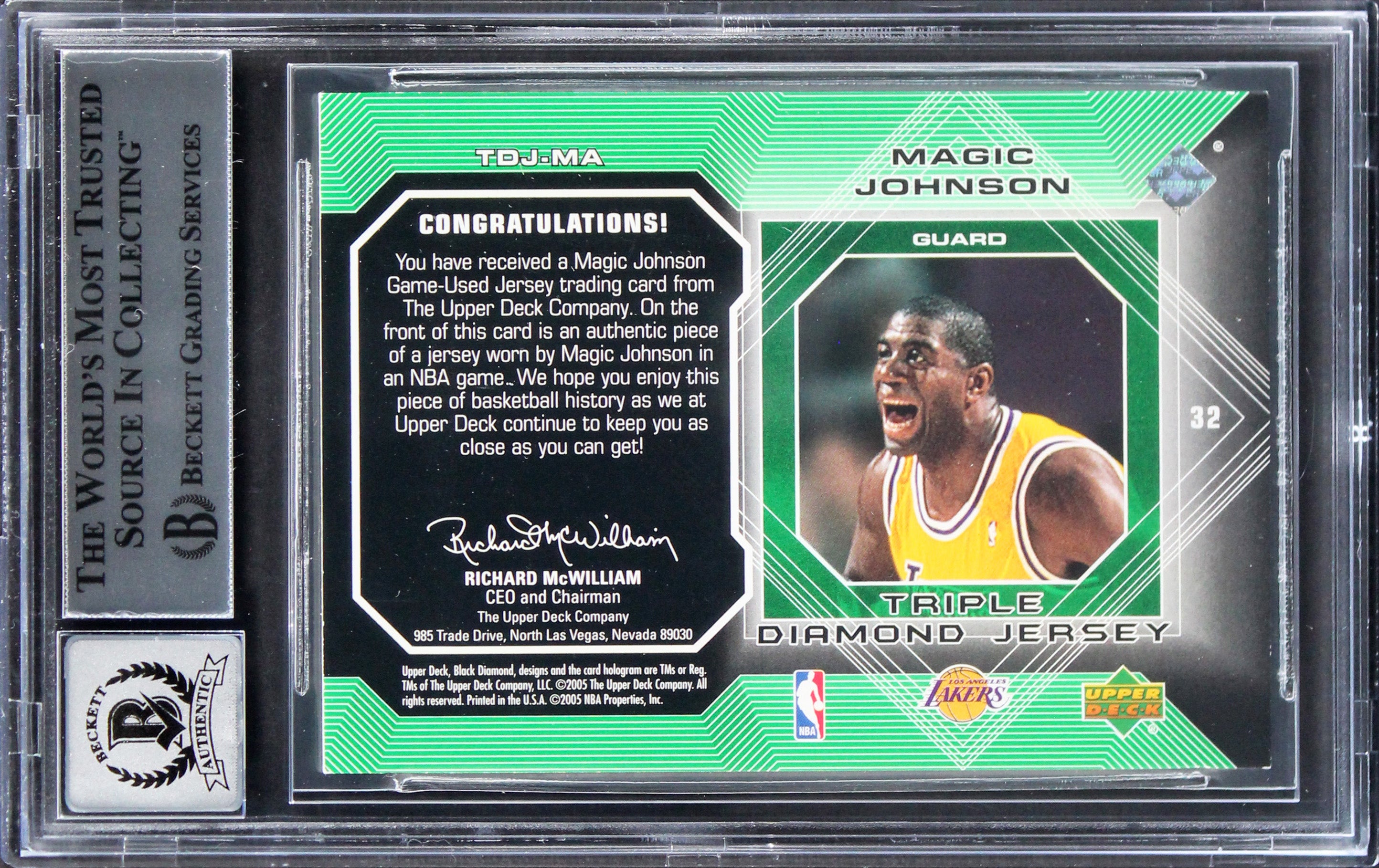 Magic Johnson Signed 2004 Black Diamond Triple #MA #90/100 Card Auto 10 BAS Slab