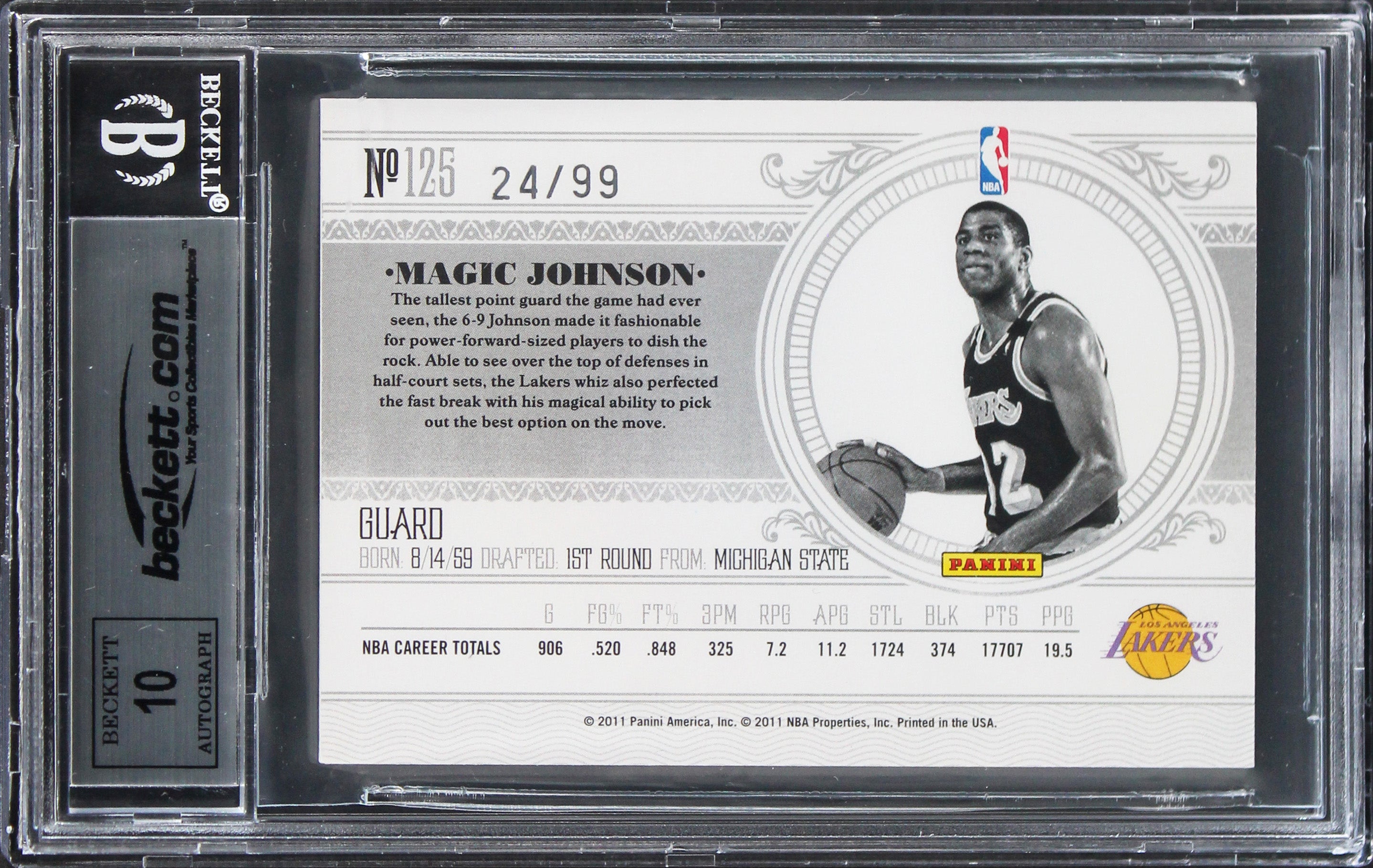 Magic Johnson Signed 2010 National Treasures #125 #24/99 Card Auto 10! BAS Slab
