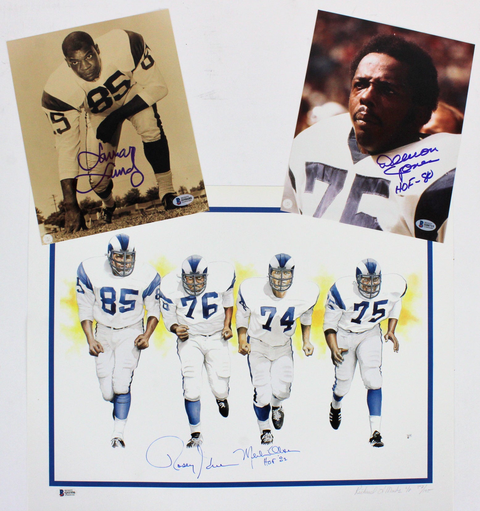 Rams Fearsome Foursome Signed Lithograph LE A/P #'d to 195 & 8x10 Photo Lot BAS