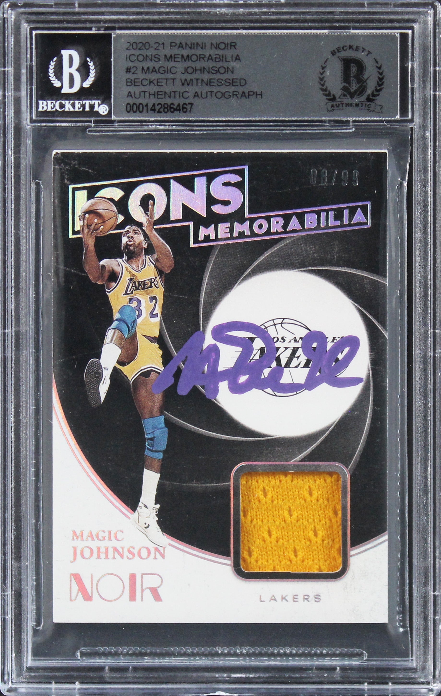 Magic Johnson Signed 2020 Panini Noir Icons #1 #8/99 Card Auto 10! BAS Slabbed
