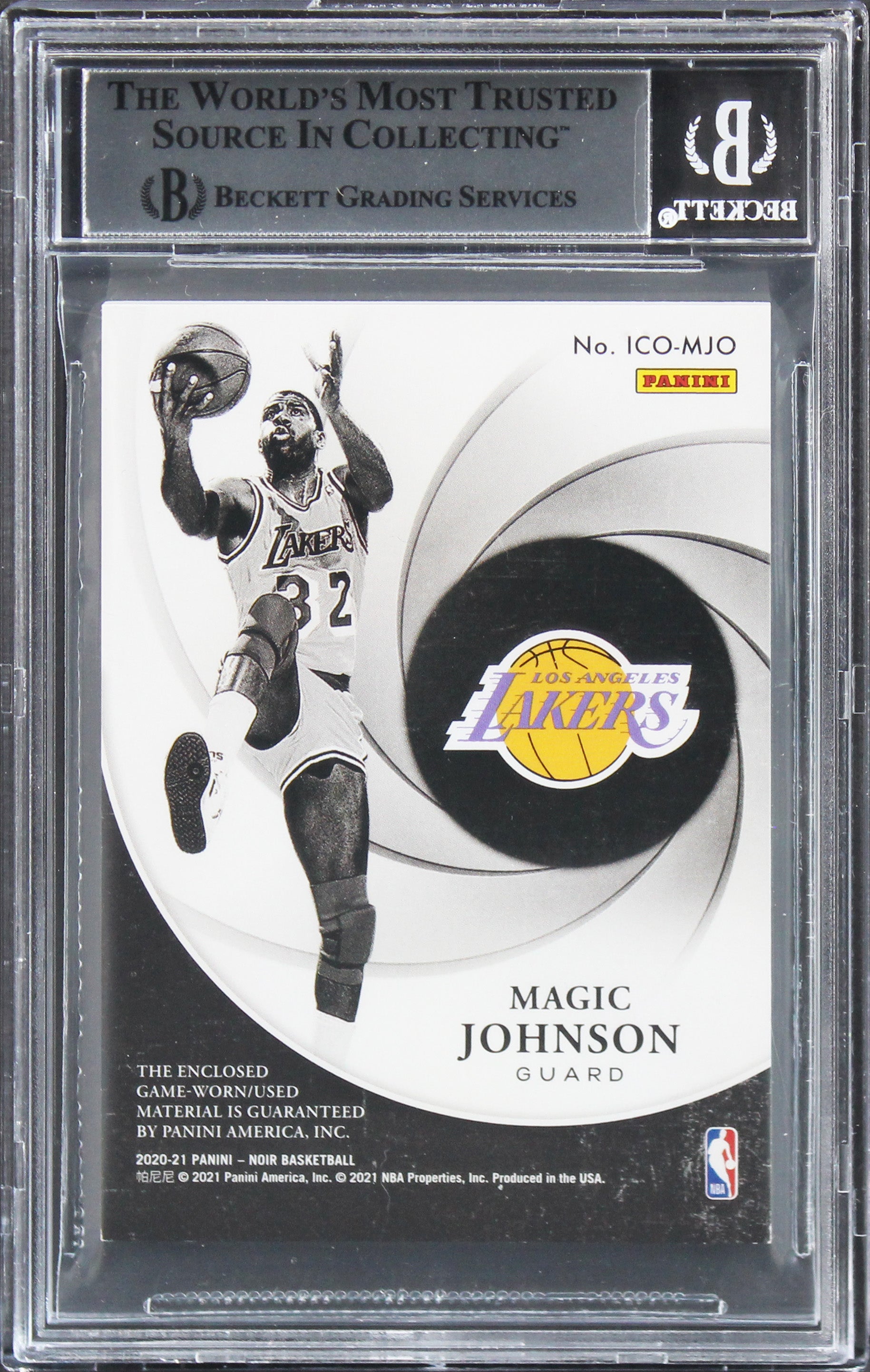 Magic Johnson Signed 2020 Panini Noir Icons #1 #8/99 Card Auto 10! BAS Slabbed