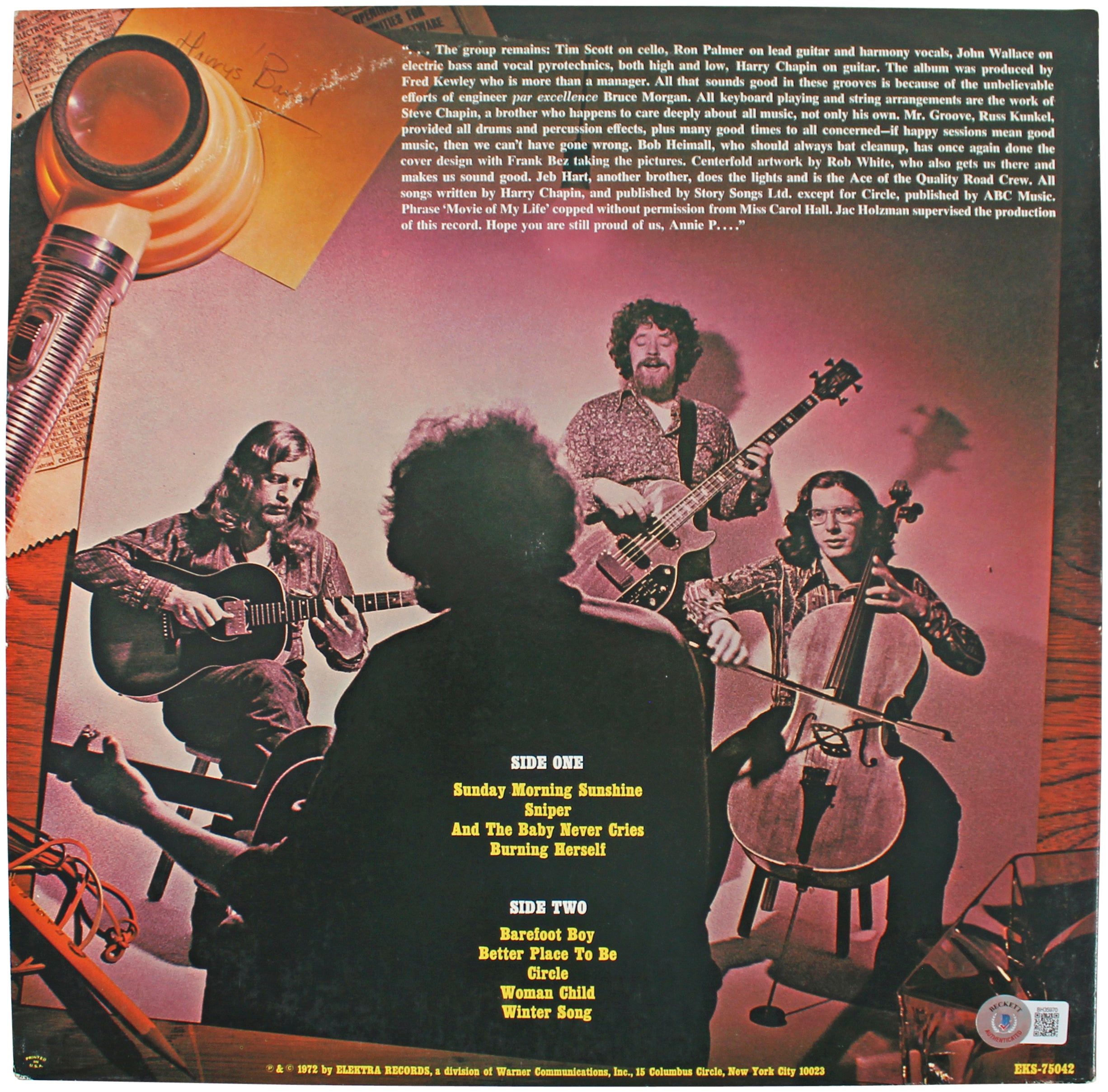 Harry Chapin "Keep The Change" Signed Album Cover W/ Vinyl BAS #BH35970