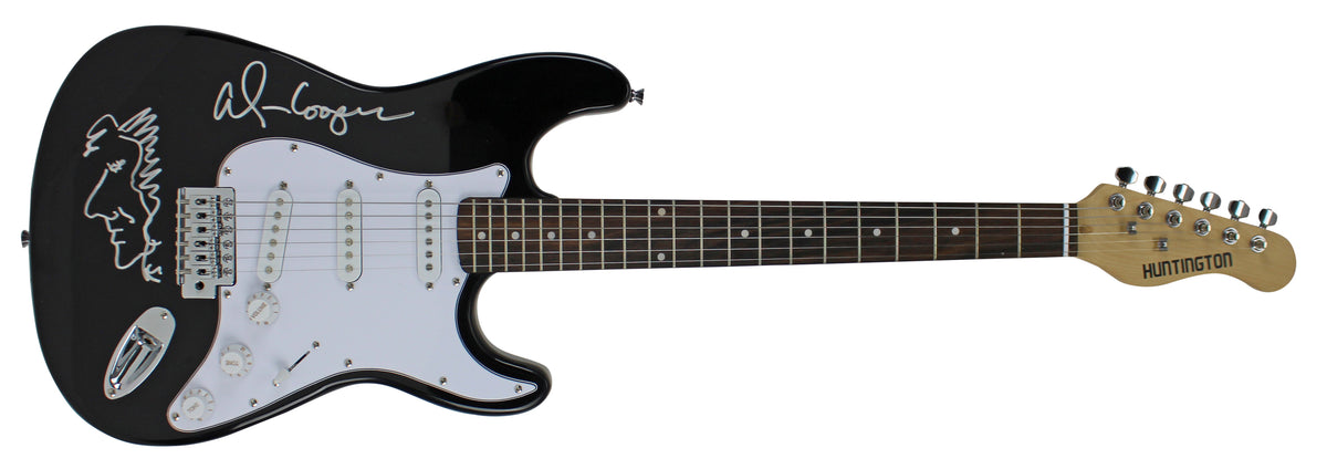 Alice Cooper Signed Black Electric Guitar w/ Self Portrait Sketch BAS #WC91084