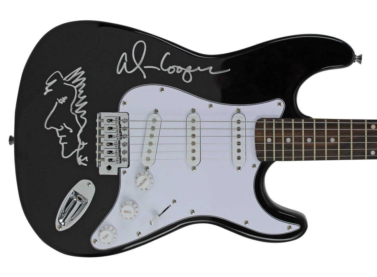 Alice Cooper Signed Black Electric Guitar w/ Self Portrait Sketch BAS #WC91084