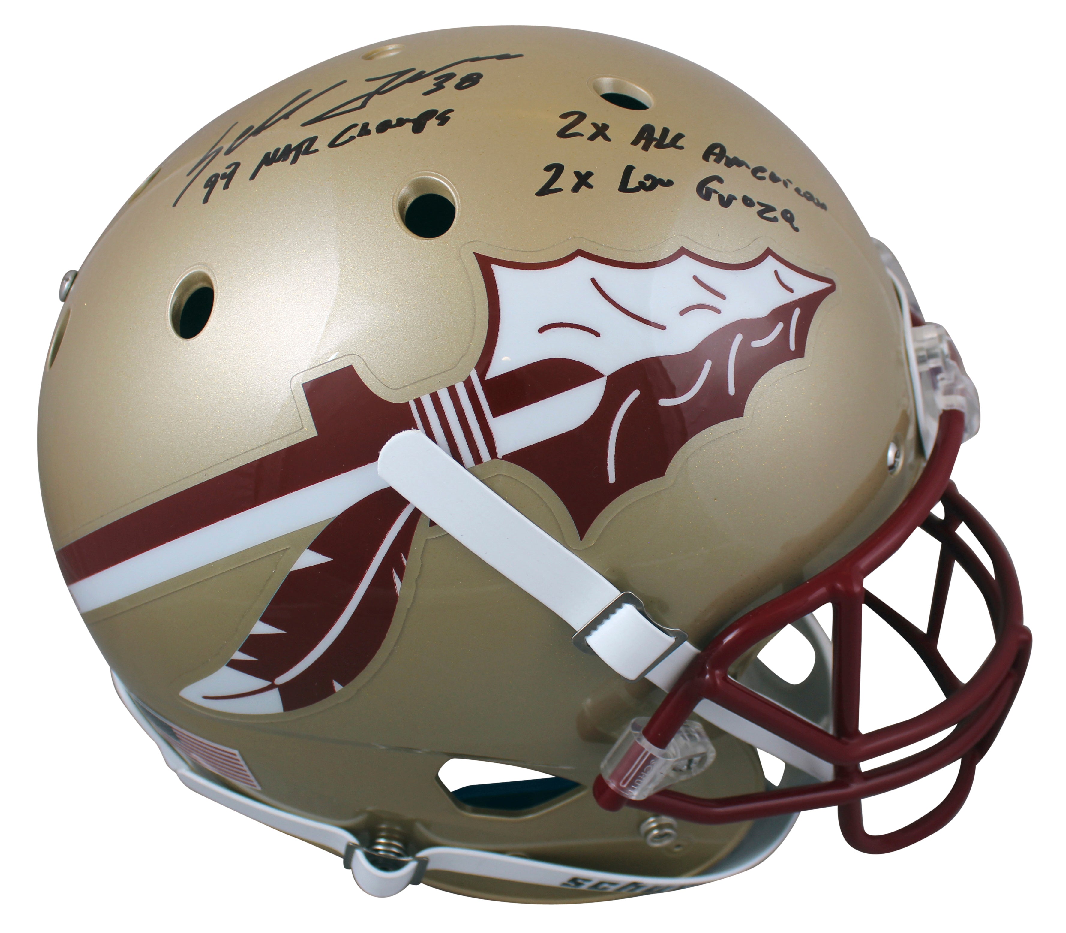 FSU Sebastian Janikowski "3x Insc" Signed Schutt Full Size Rep Helmet BAS Wit
