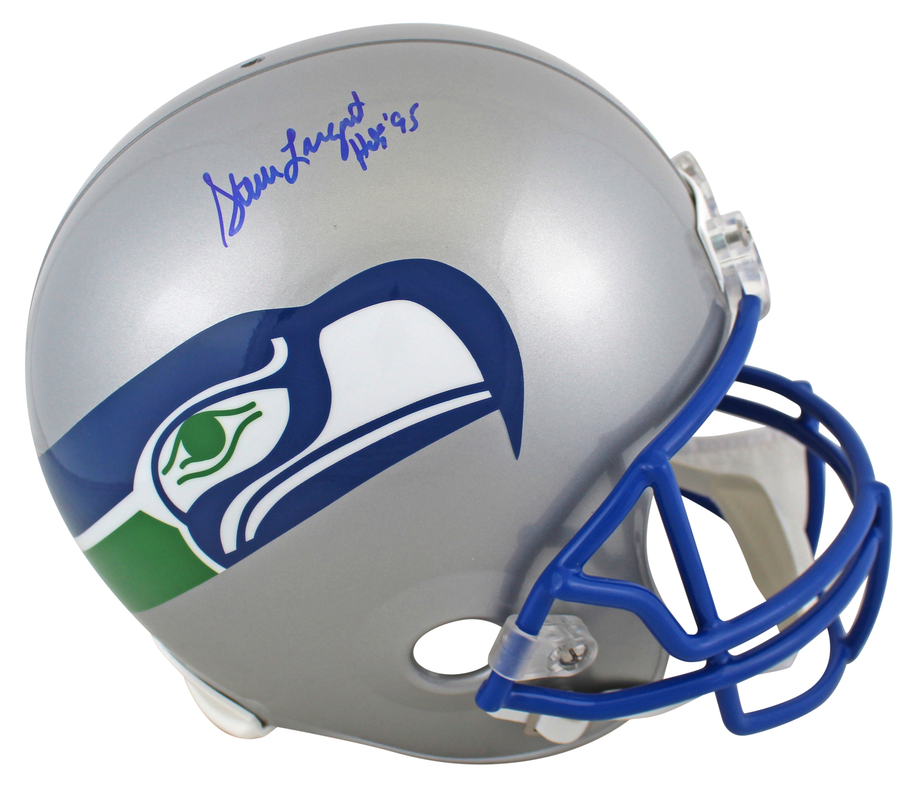 Seahawks Steve Largent "HOF 95" Signed 83-01 Throwback Full Size Rep Helmet BAS