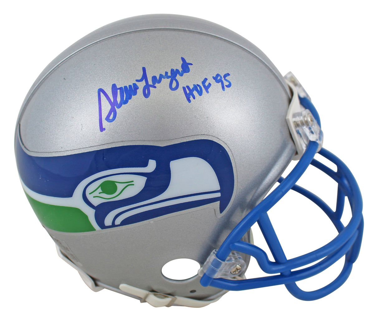 Seahawks Steve Largent "HOF 95" Signed 83-01 Throwback Rep Mini Helmet BAS Wit