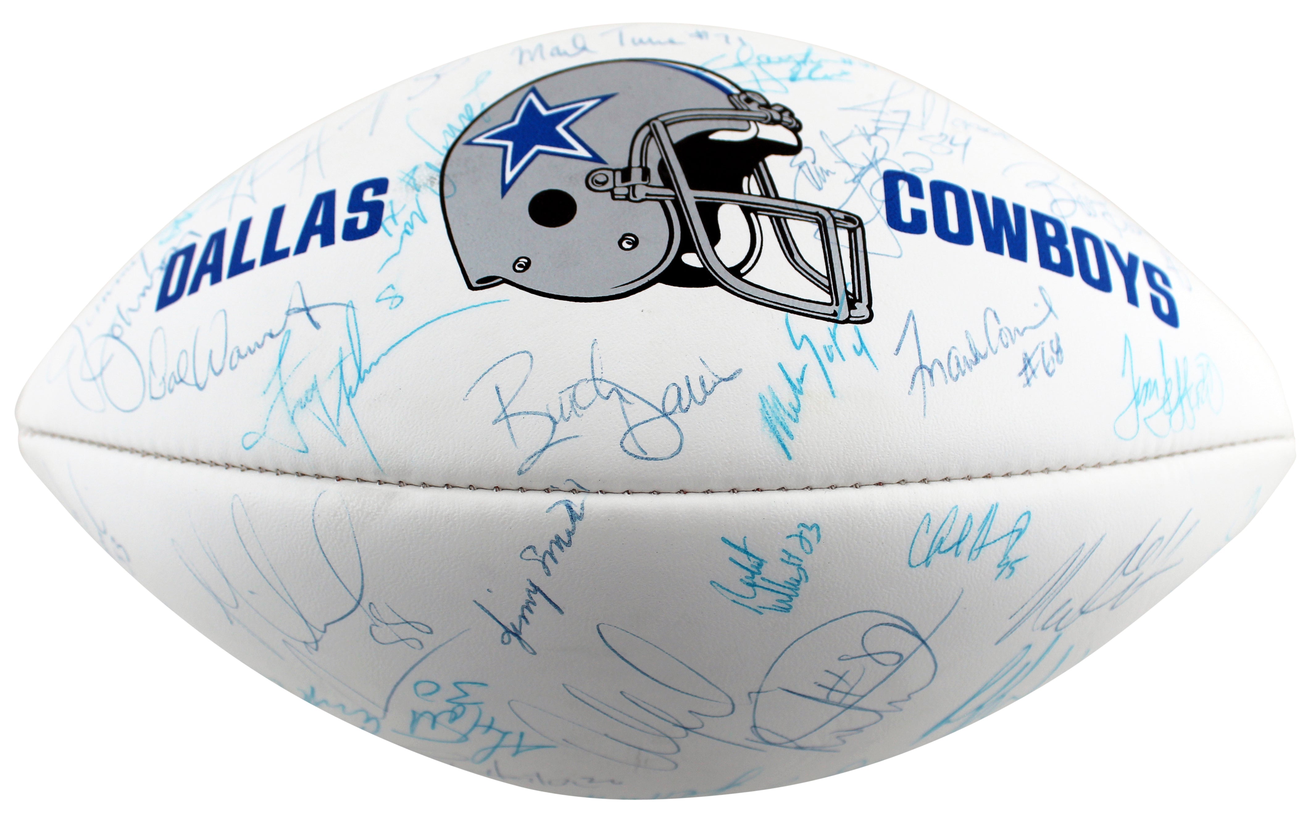1992 Cowboys (40) Smith, Aikman, Irvin +37 Signed White Panel Logo Football BAS