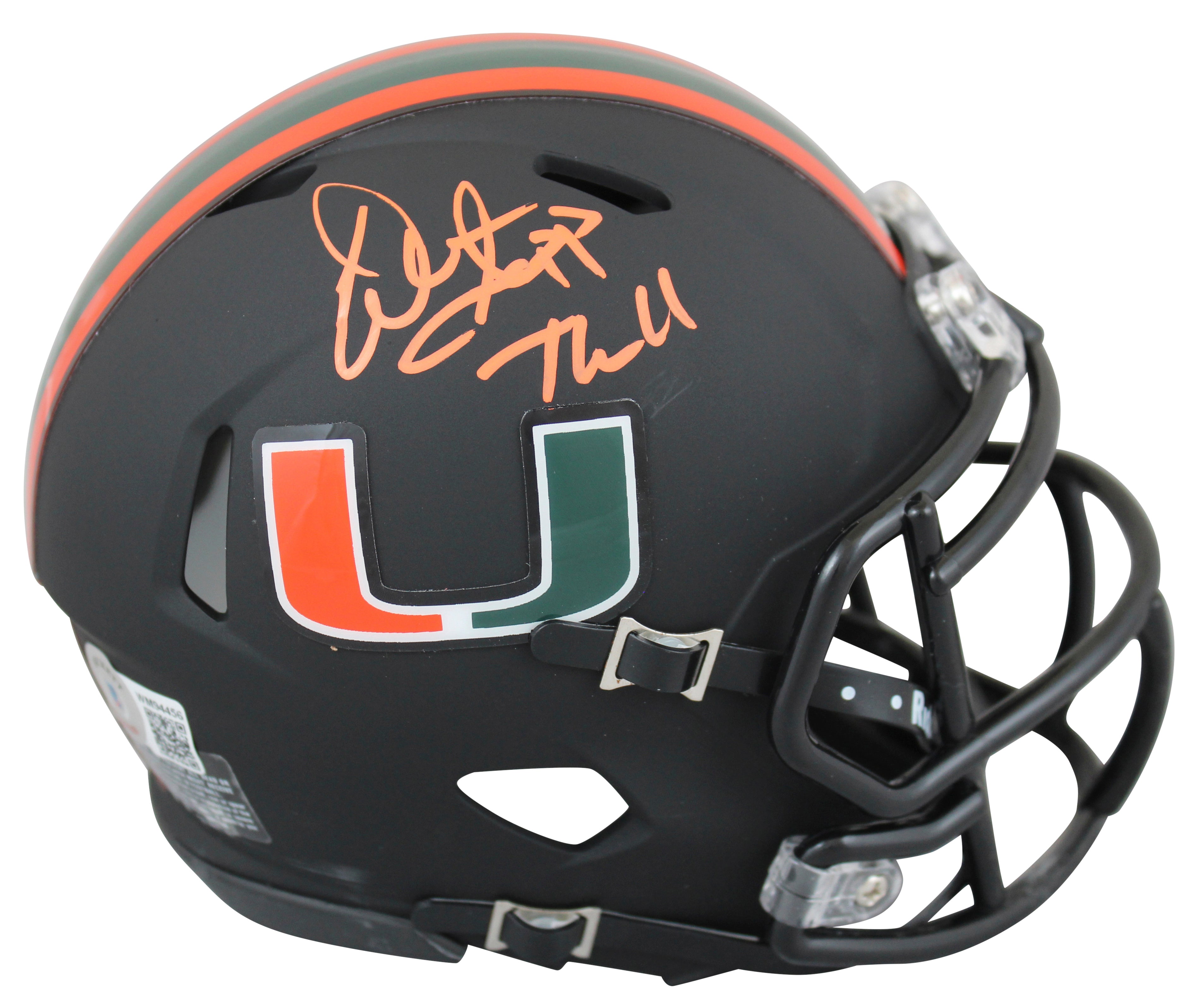 Miami Warren Sapp "The U" Signed 2017 Nights Alt Black Speed Mini Helmet BAS Wit