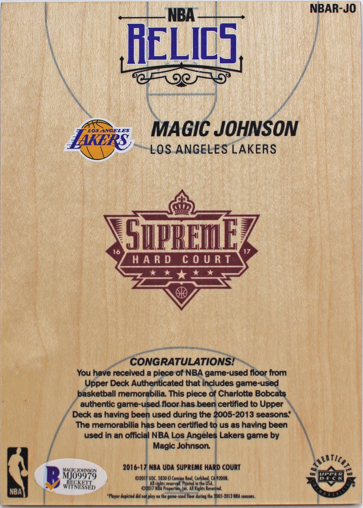 Lakers Magic Johnson Signed 5x7 Upper Deck Supreme Hard Court Card BAS #MJ09979