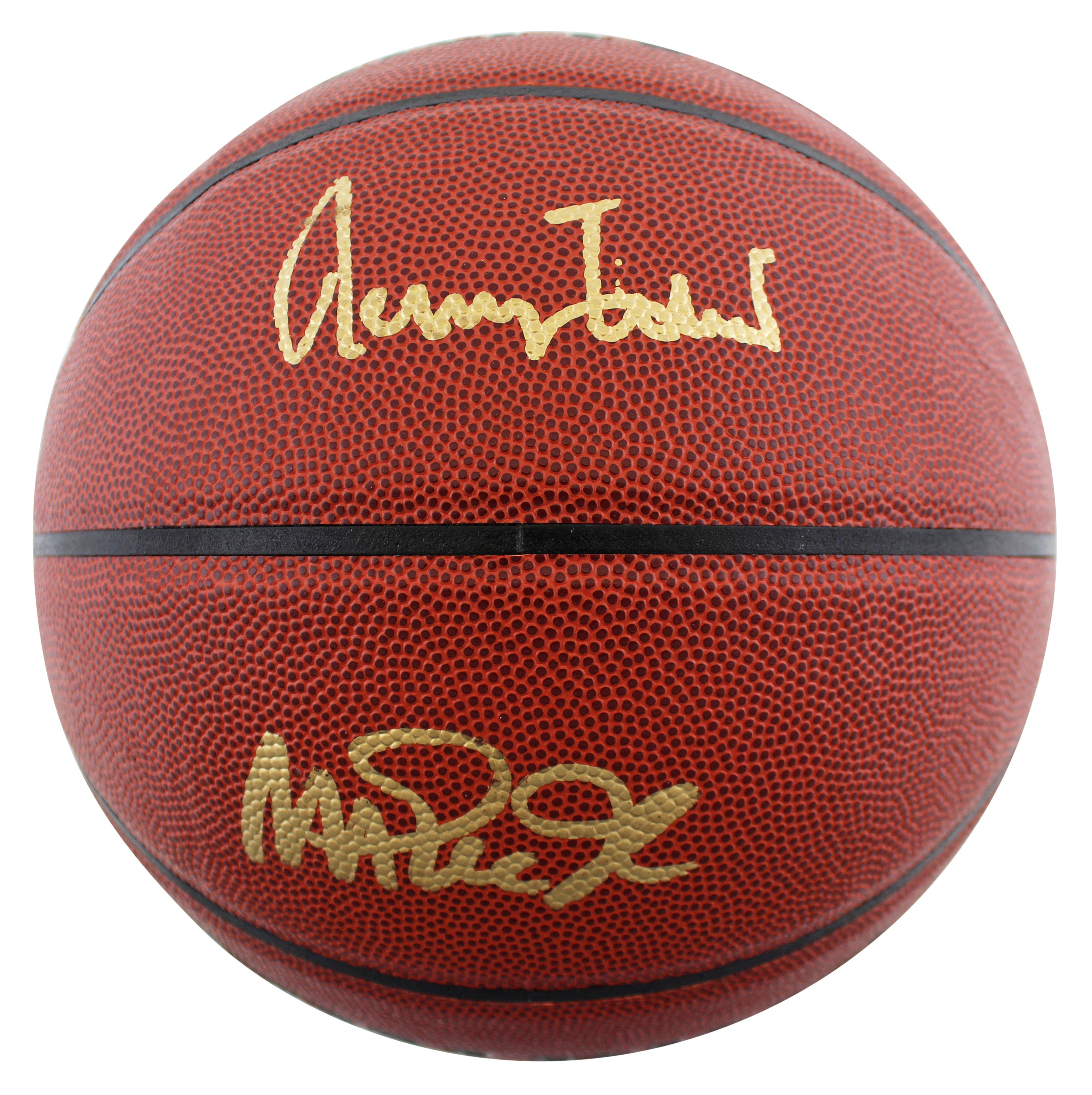 Lakers Magic Johnson & Jerry West Signed Brown Spalding Basketball BAS Witnessed