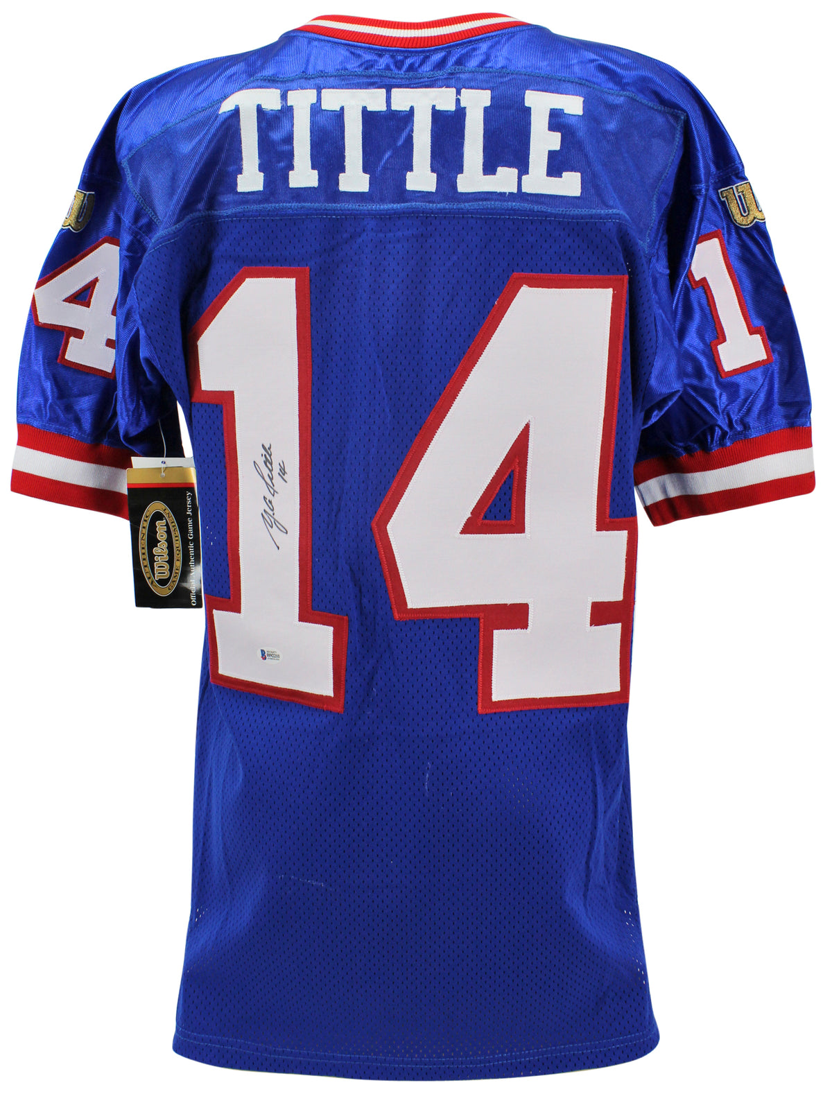 Giants Y.A. Tittle Authentic Signed Blue Wilson Authentic Jersey BAS #H92211