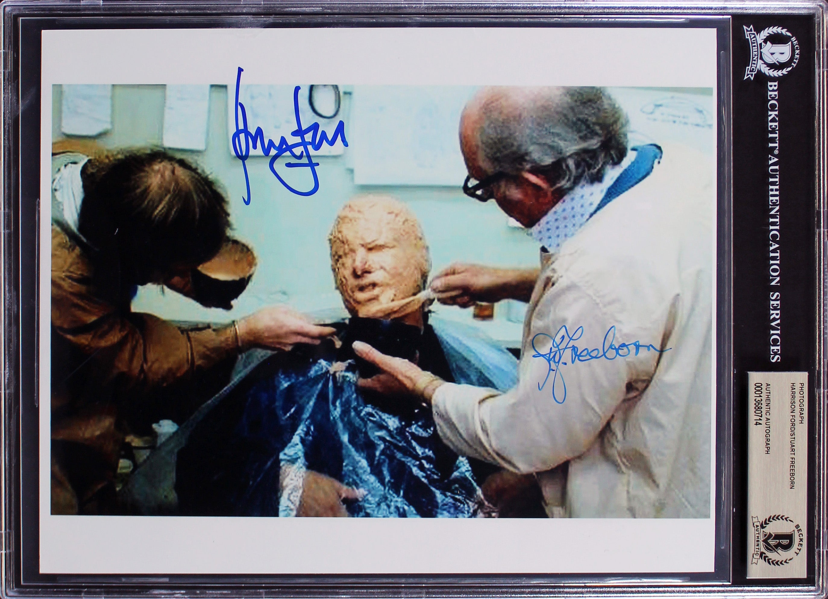 Harrison Ford & Stuart Freeborn Star Wars Signed 8x10 Photo BAS Slabbed
