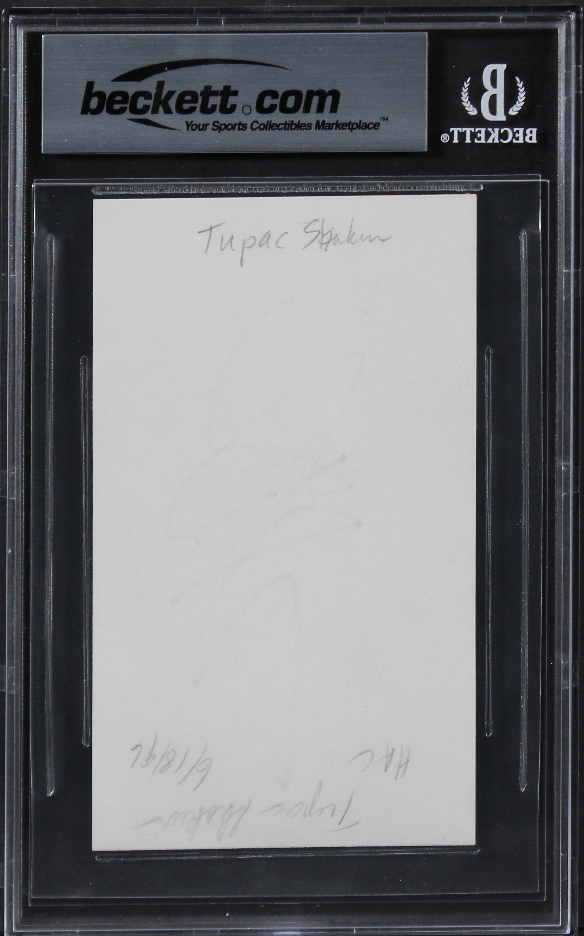 Tupac Shakur Rapper Authentic Signed 3x5 Index Card Autographed BAS Slabbed