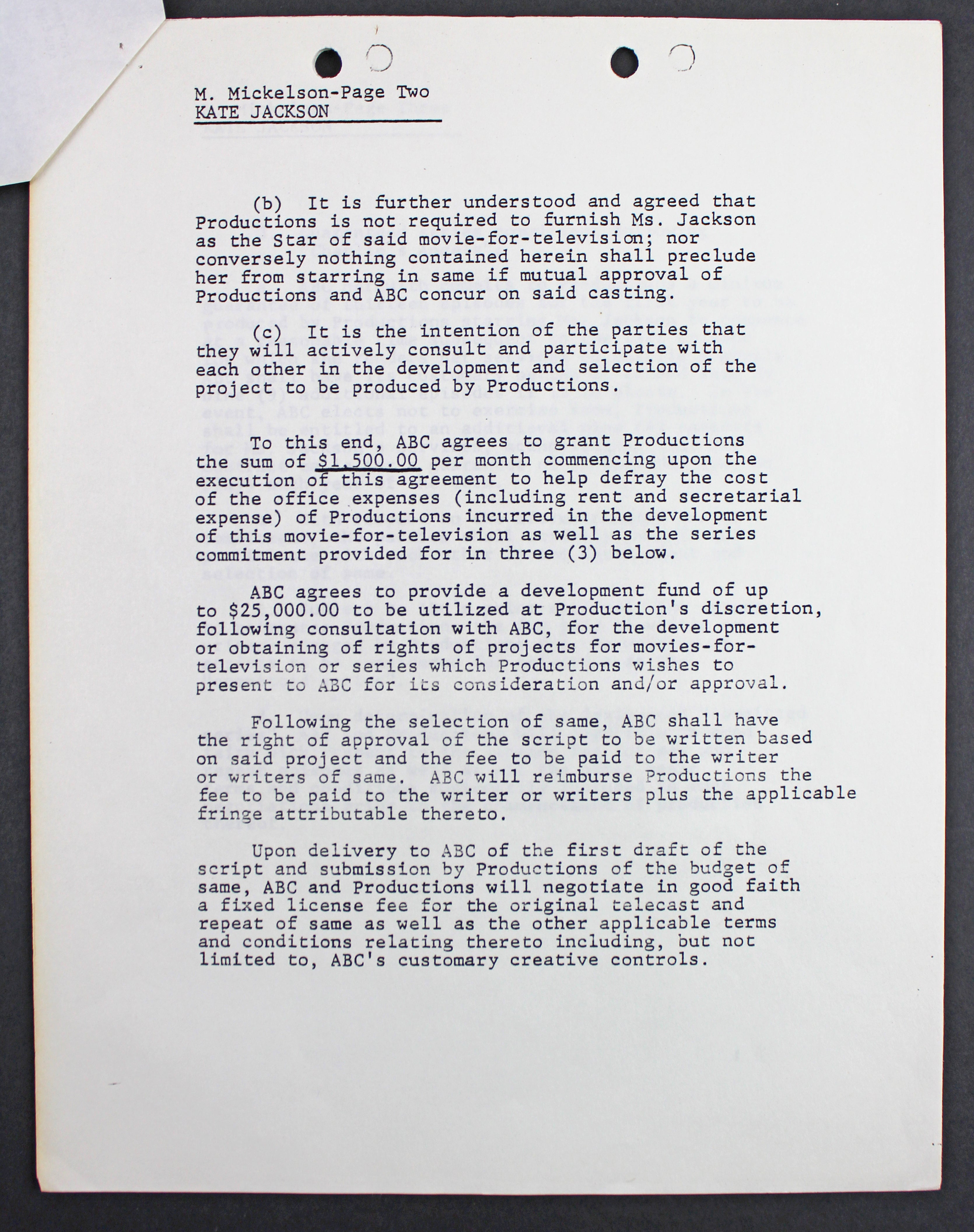 Kate Jackson Charlie's Angels 2x Signed April 28, 1978 4 Page Contract PSA