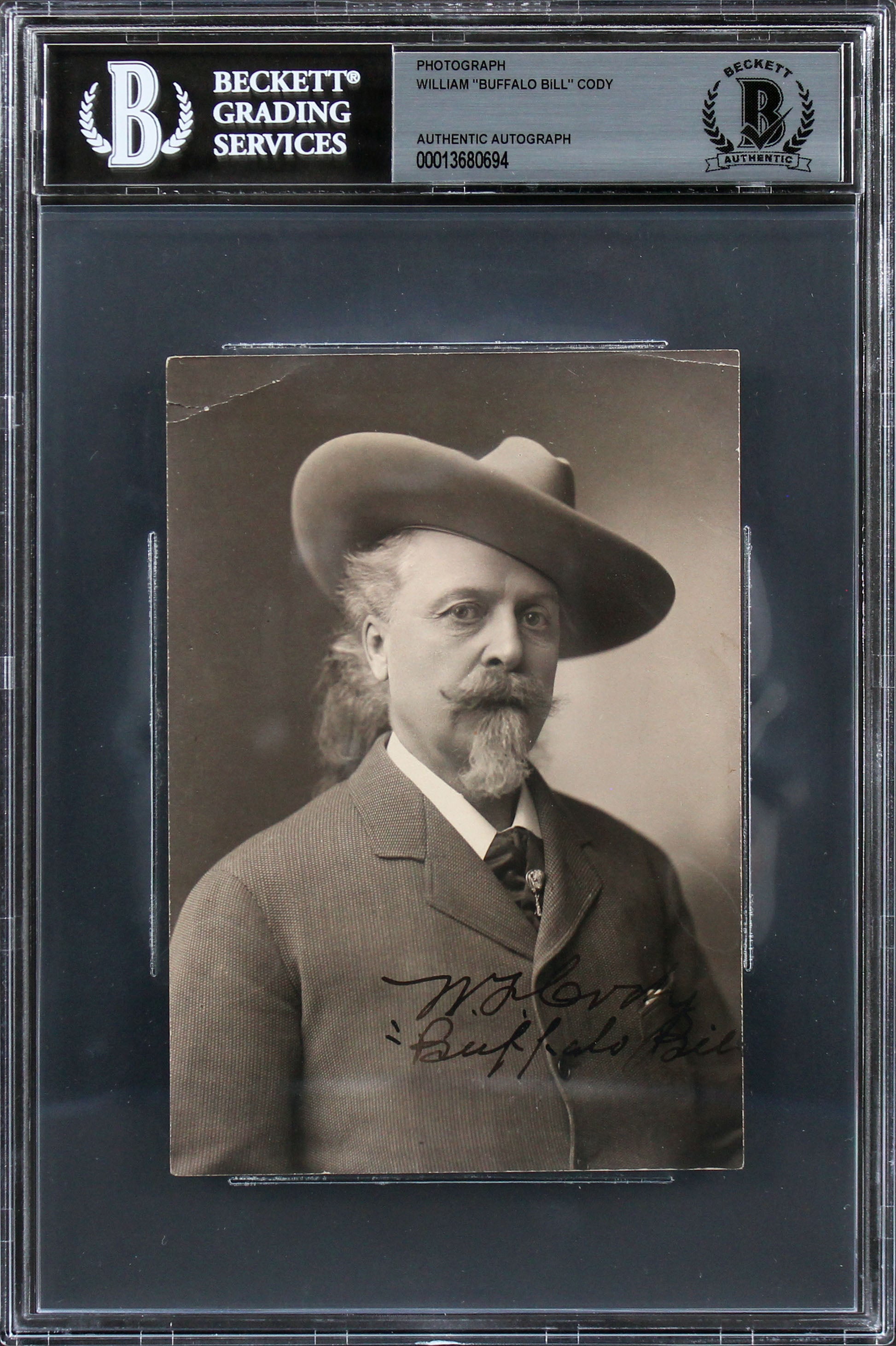William Cody "Buffalo Bill" Signed 3.85x5.5 Photo Autographed BAS Slabbed