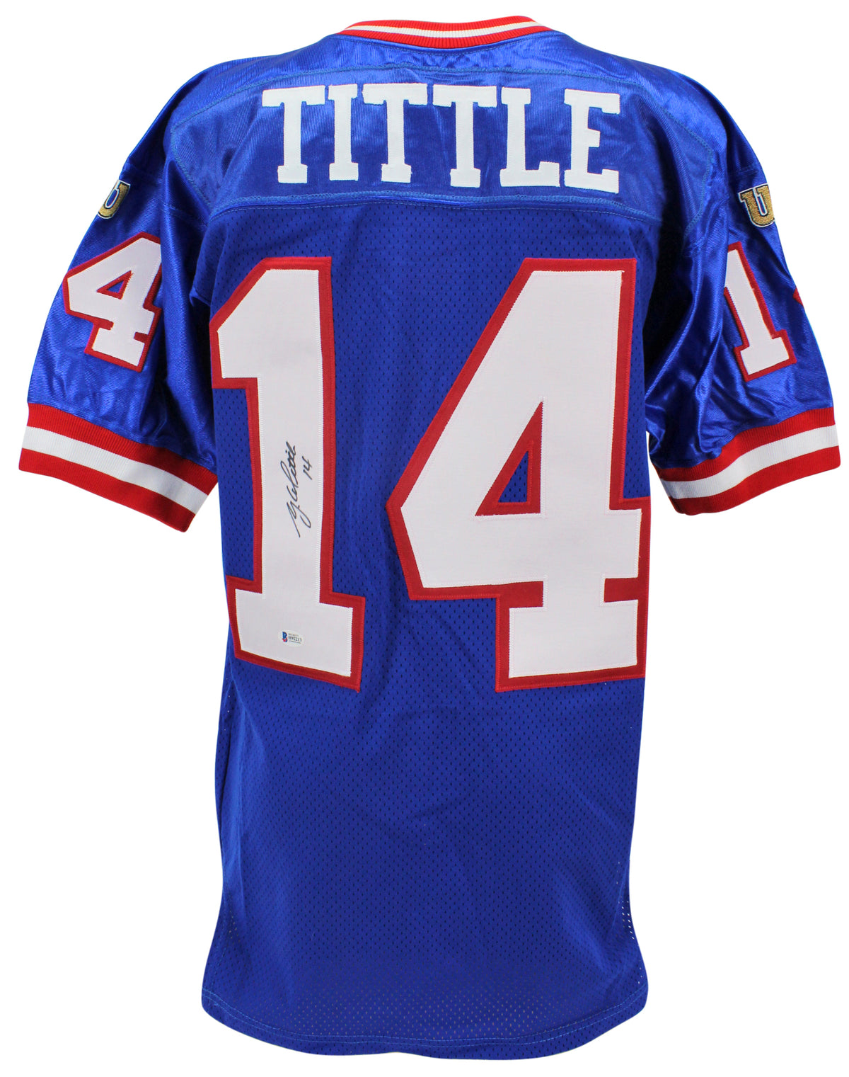 Giants Y.A. Tittle Authentic Signed Blue Wilson Authentic Jersey BAS #H92213