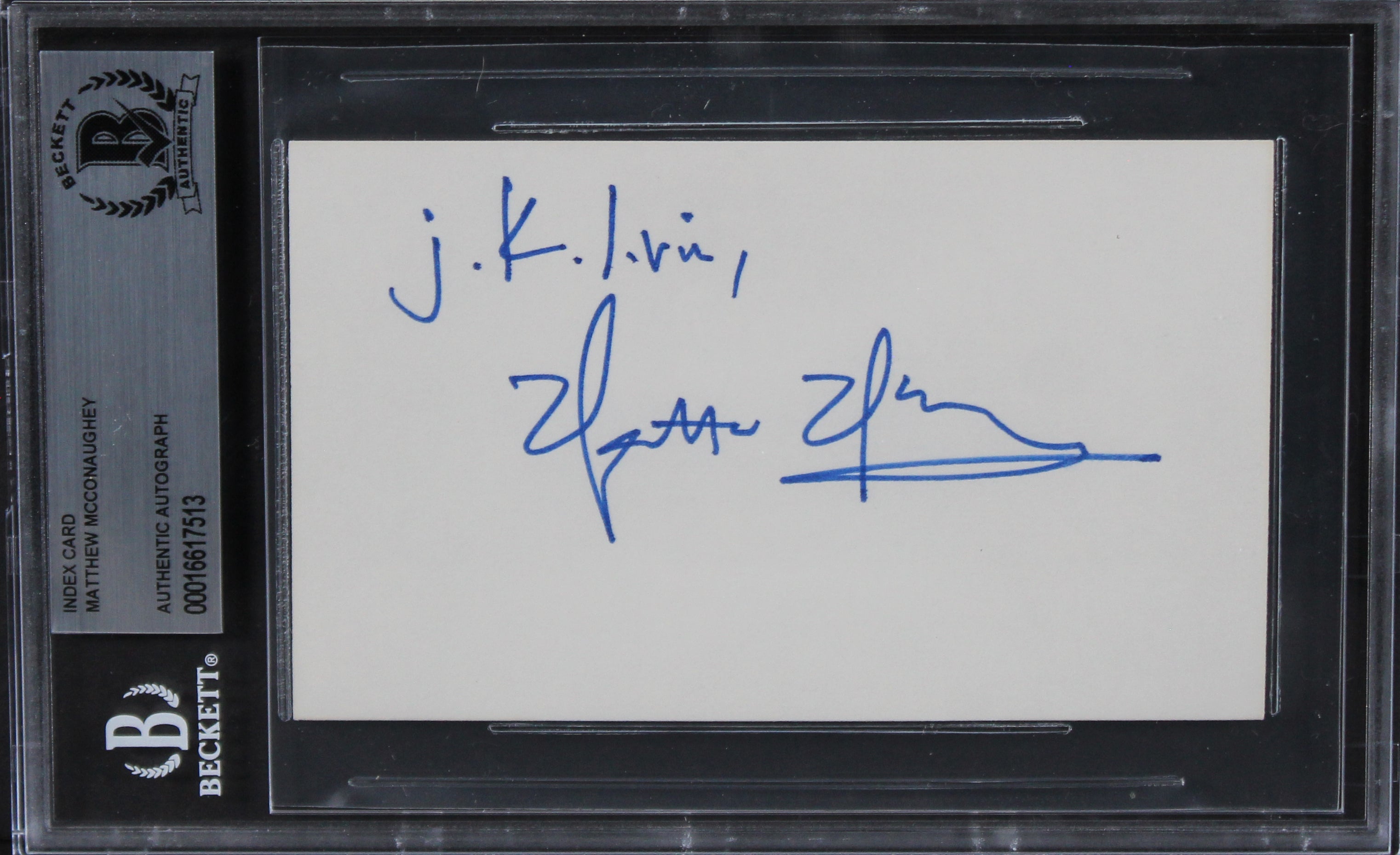 Matthew McConaughey Interstellar Authentic Signed 3x5 Index Card BAS Slabbed