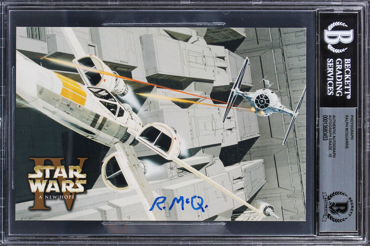 Ralph McQuarrie Star Wars A New Hope Signed 4.75x7.25 LE Photo Auto 10! BAS Slab