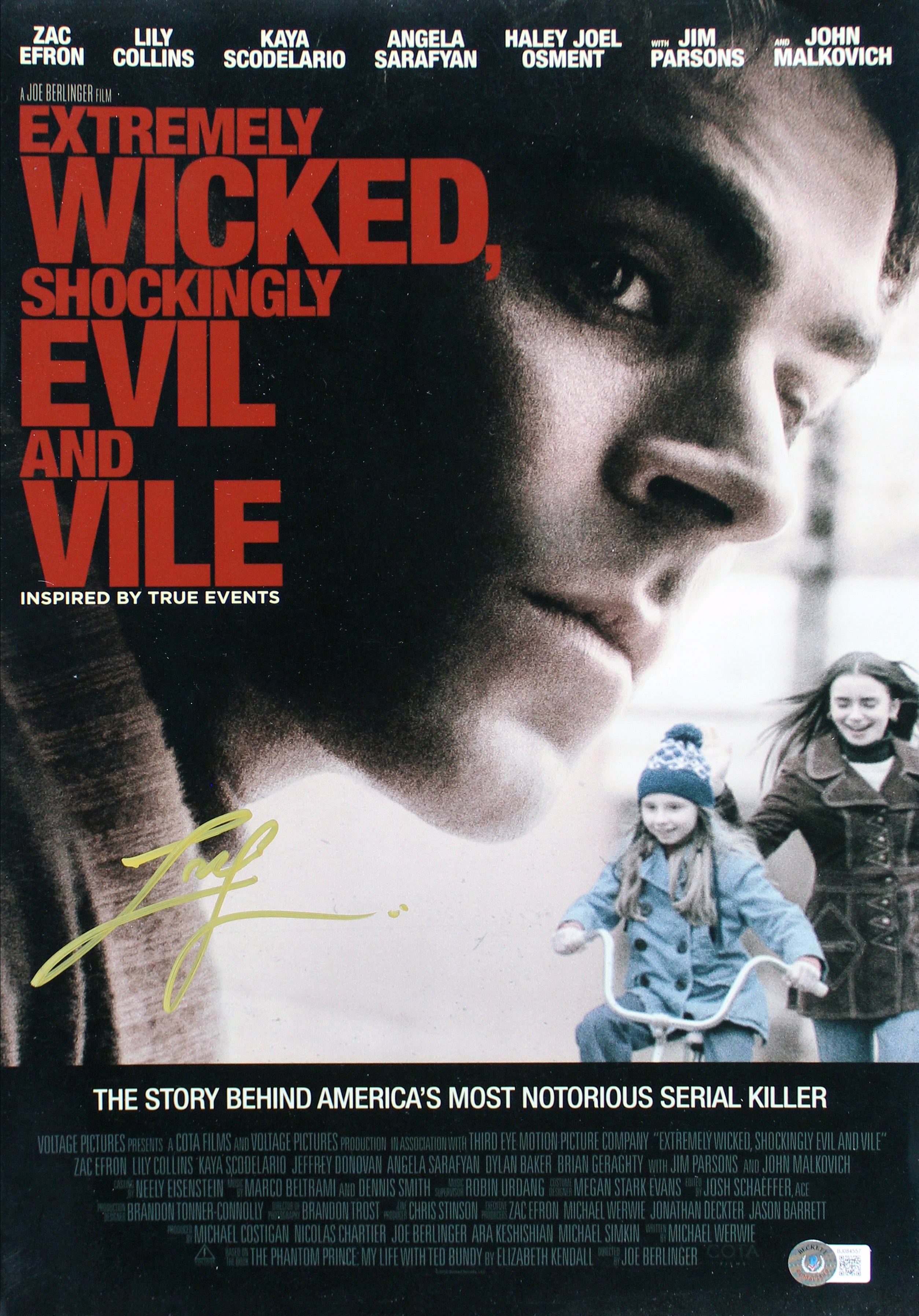 Zac Efron Extremely Wicked, Shockingly Evil And Vile Signed 12x18 Photo BAS