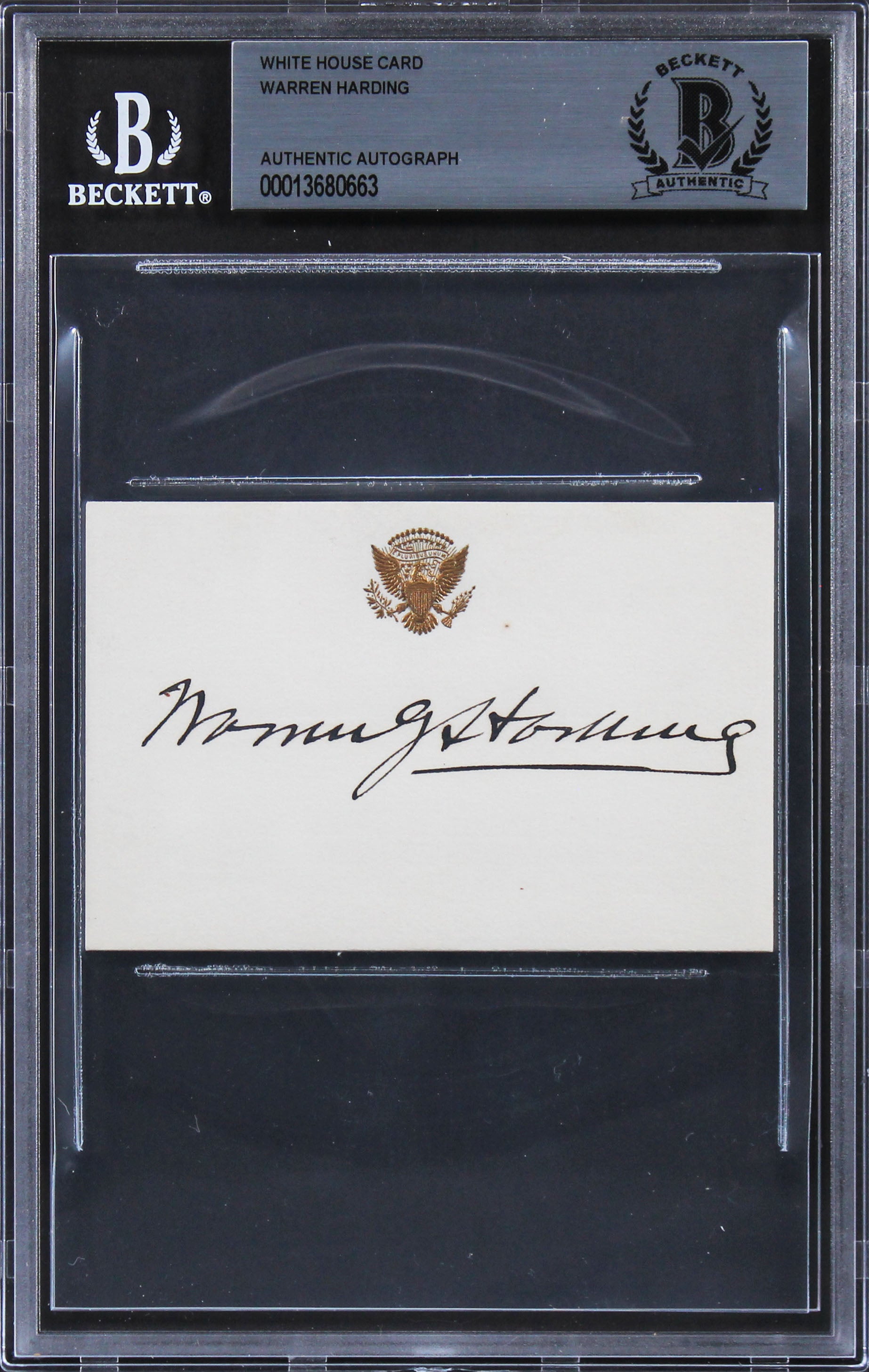 Warren G. Harding Authentic Signed 2.5x3.65 White House Card BAS Slabbed