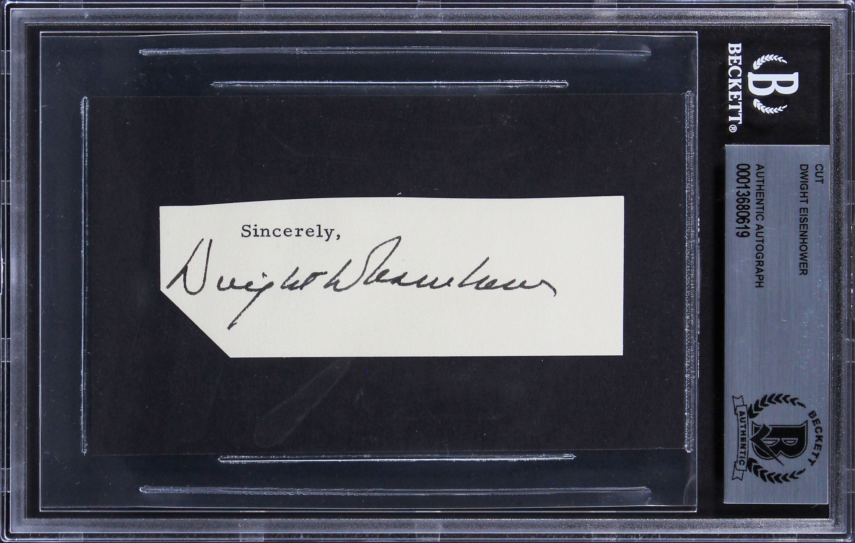 Dwight D. Eisenhower Authentic Signed 1.35x3.85 Cut Signature BAS Slabbed