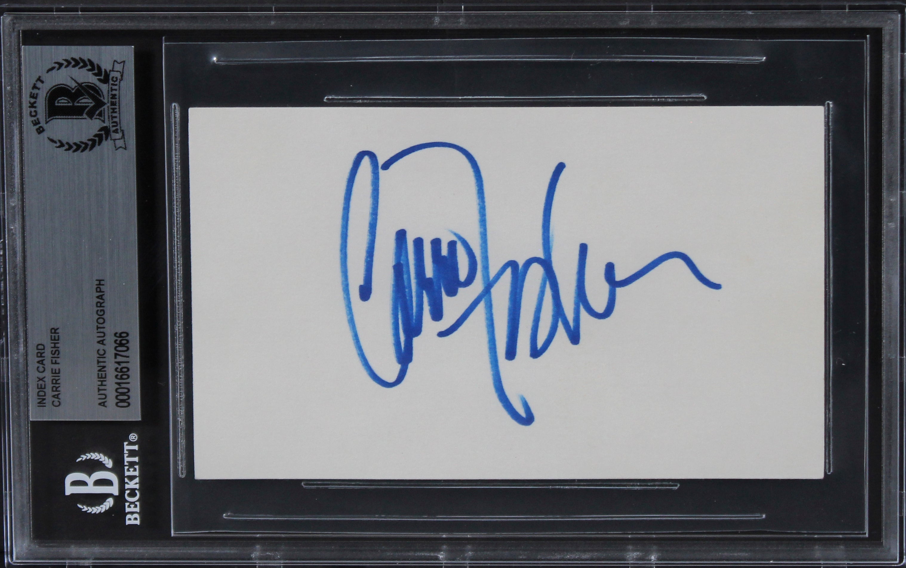 Carrie Fisher Star Wars Authentic Signed 3x5 Index Card Autographed BAS Slab 4