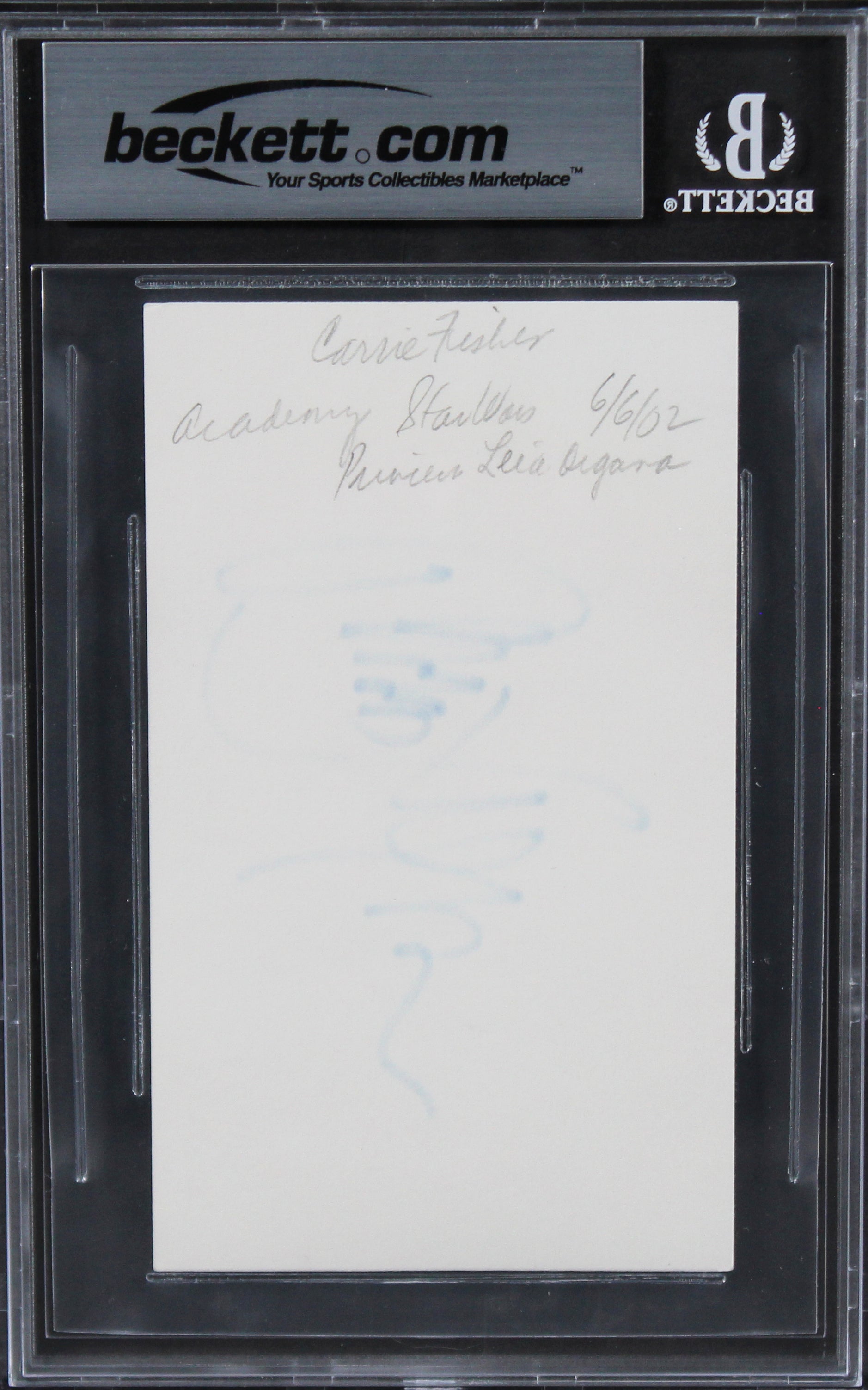 Carrie Fisher Star Wars Authentic Signed 3x5 Index Card Autographed BAS Slab 4