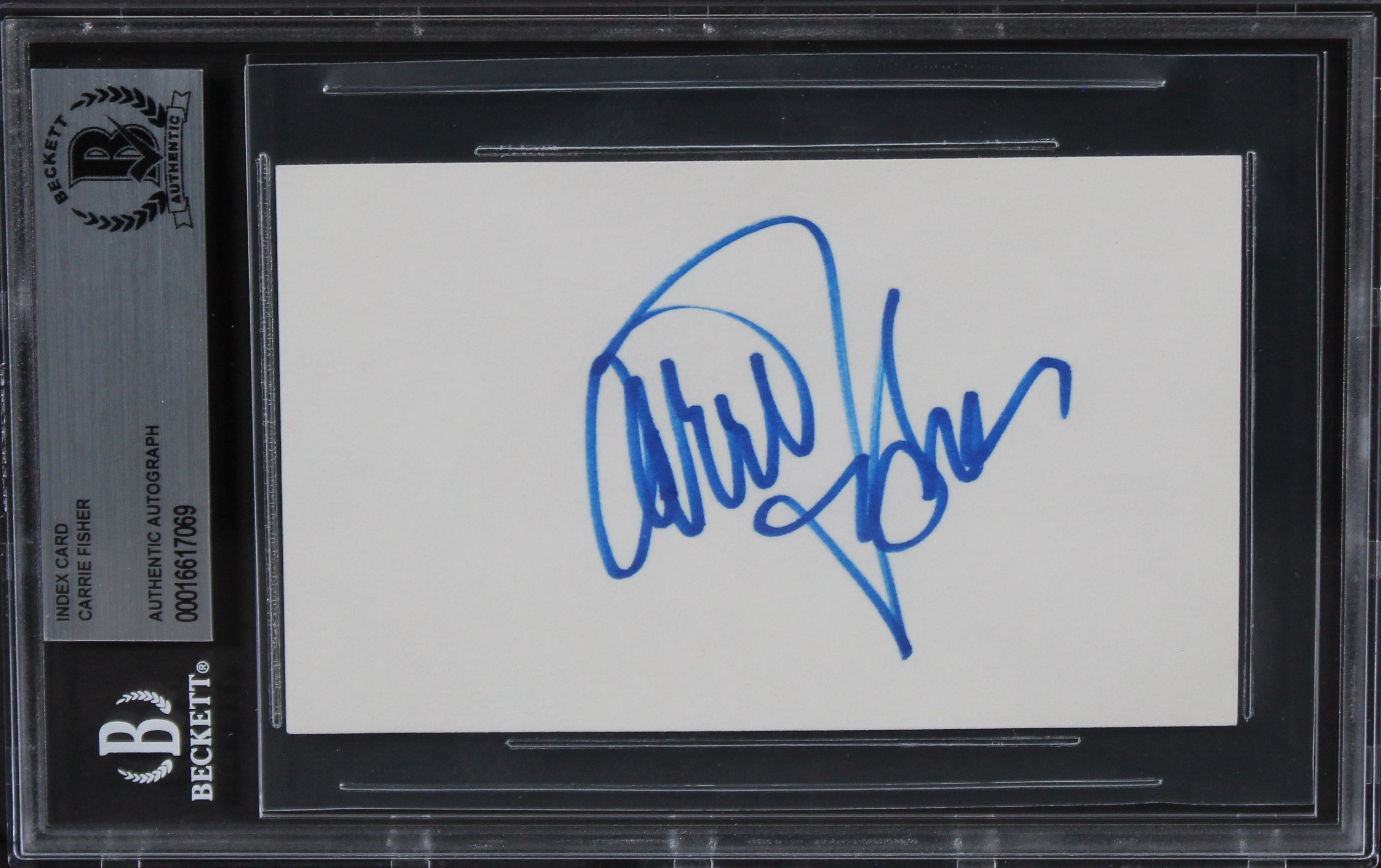 Carrie Fisher Star Wars Authentic Signed 3x5 Index Card Autographed BAS Slab 2