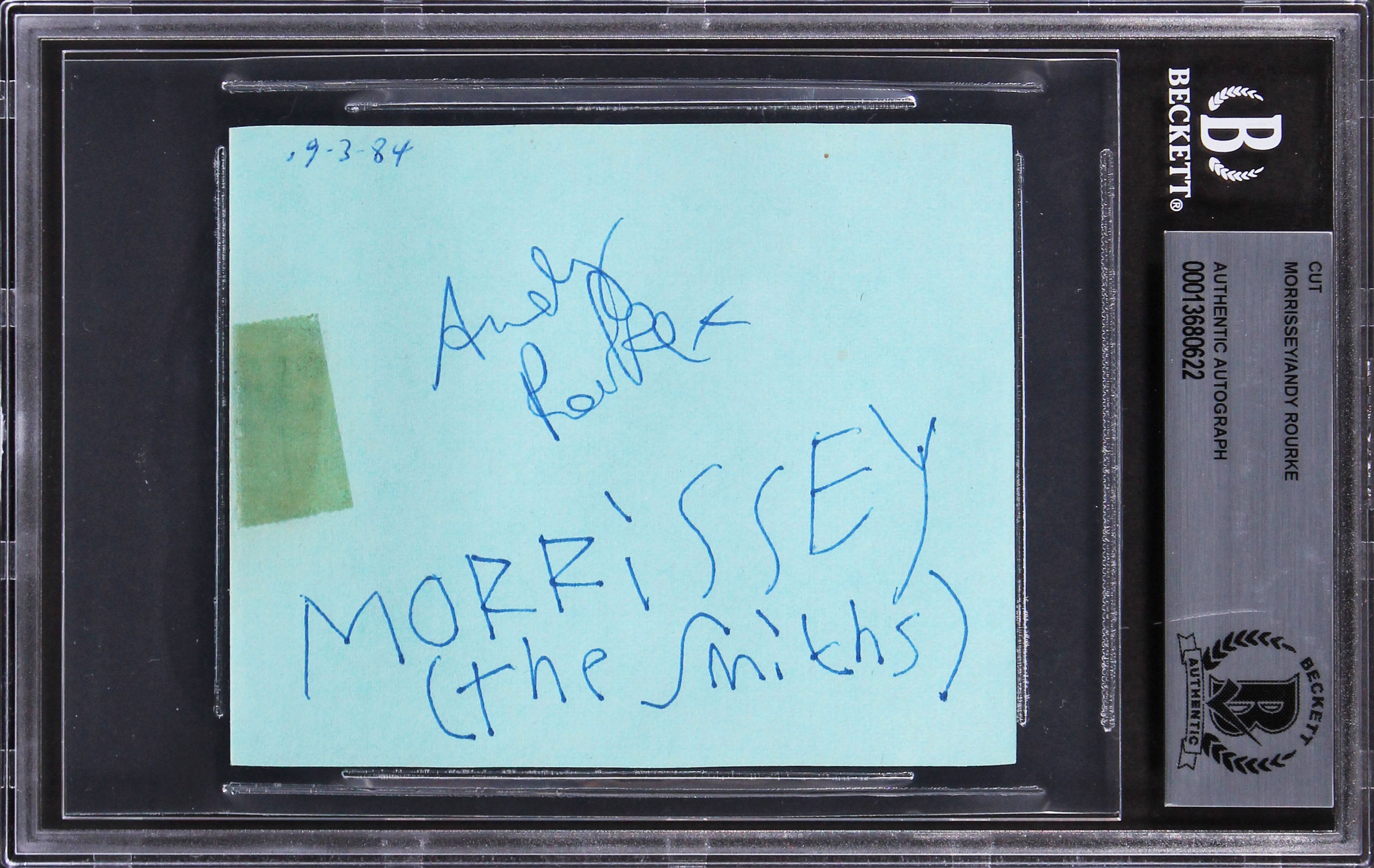 Morrissey & Andy Rourke The Smith's Signed 3.35x4 Cut Signature BAS Slabbed