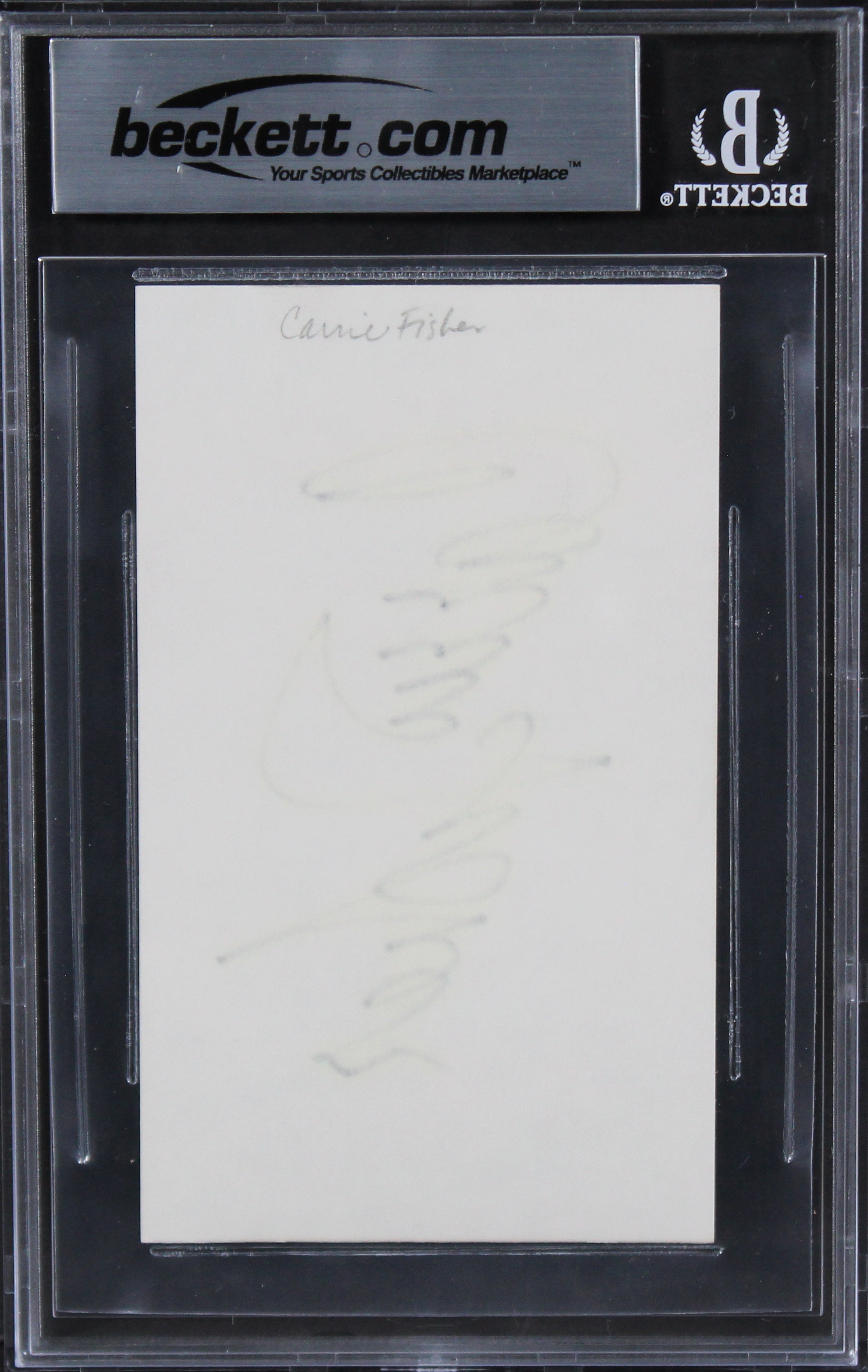 Carrie Fisher Star Wars Authentic Signed 3x5 Index Card Autographed BAS Slab 3