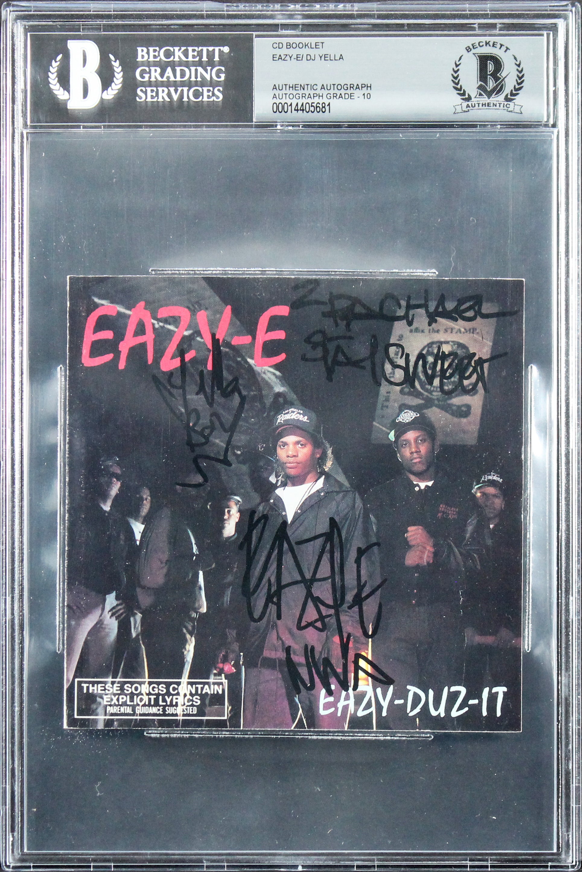 Eazy-E & D.J. Yella N.W.A Authentic Signed Cd Cover Auto Graded 10! BAS Slabbed