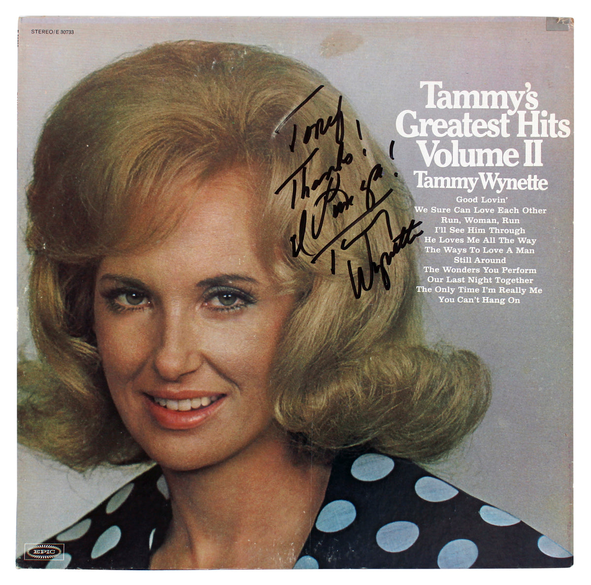Tammy Wynette Signed Tammy's Greatest Hits Volume II Album Cover BAS #BG83025
