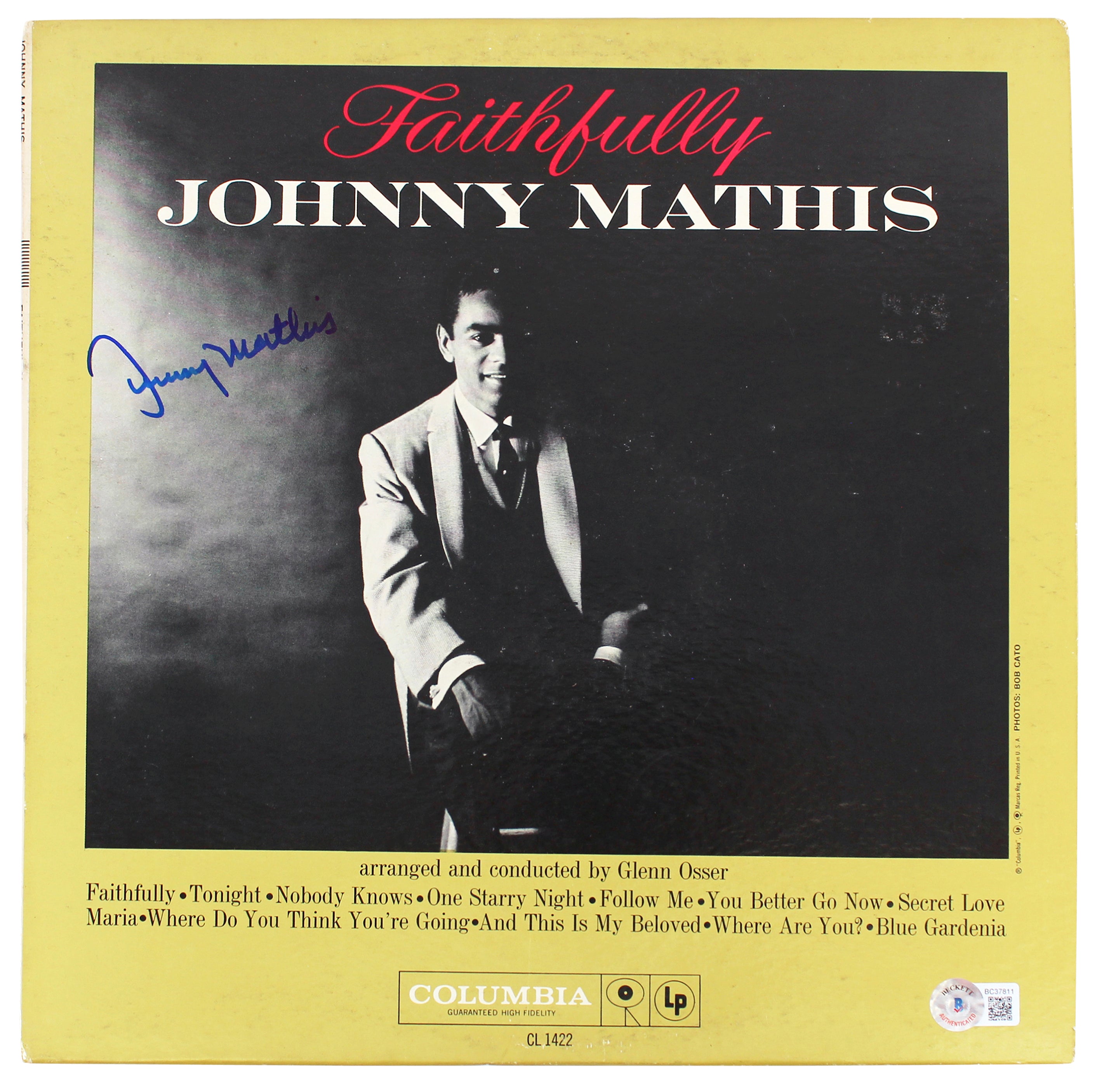 Johnny Mathis Authentic Signed Faithfully Album Cover W/ Vinyl BAS #BC37811