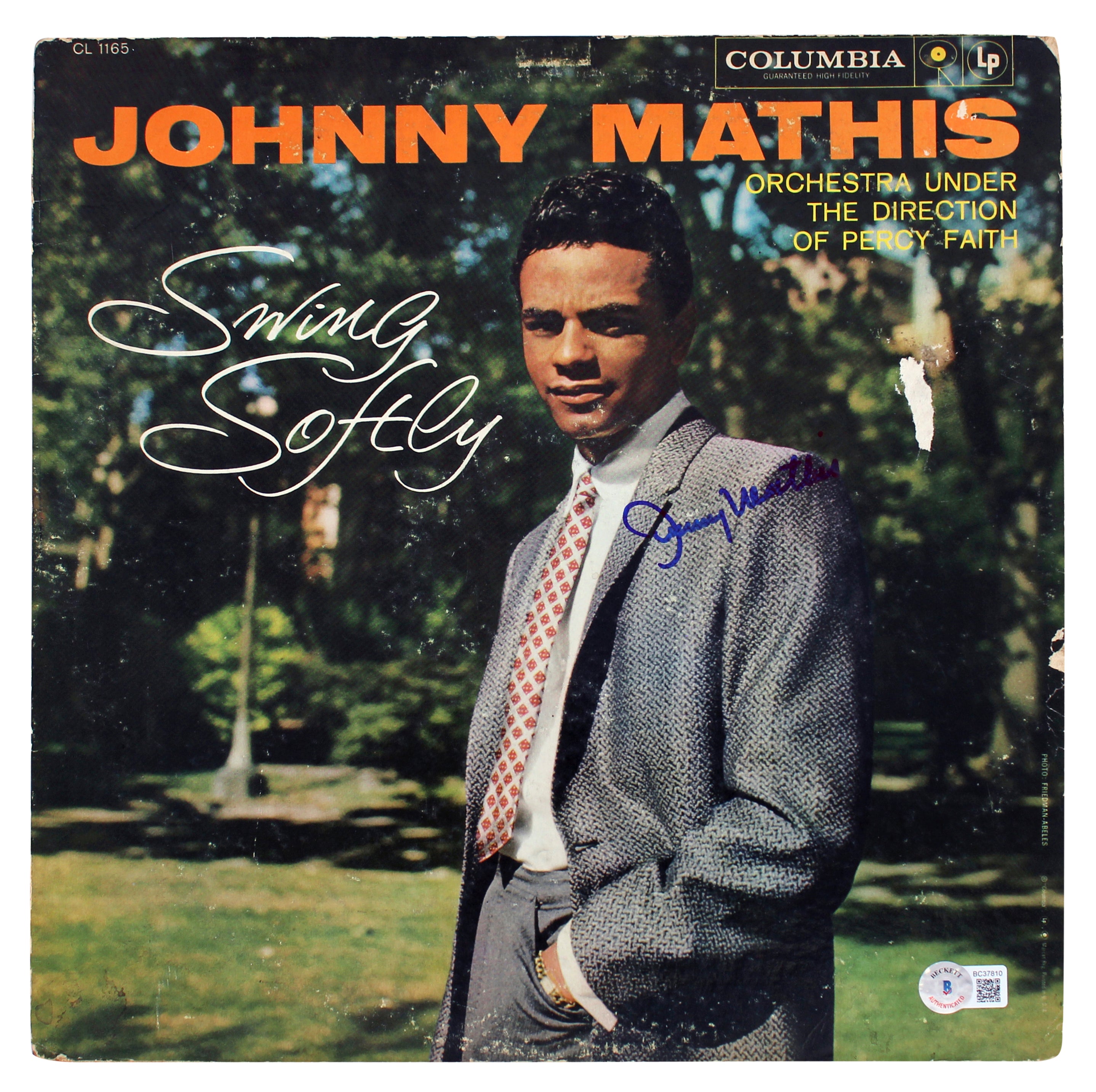 Johnny Mathis Authentic Signed Swing Softly Album Cover W/ Vinyl BAS #BC37810