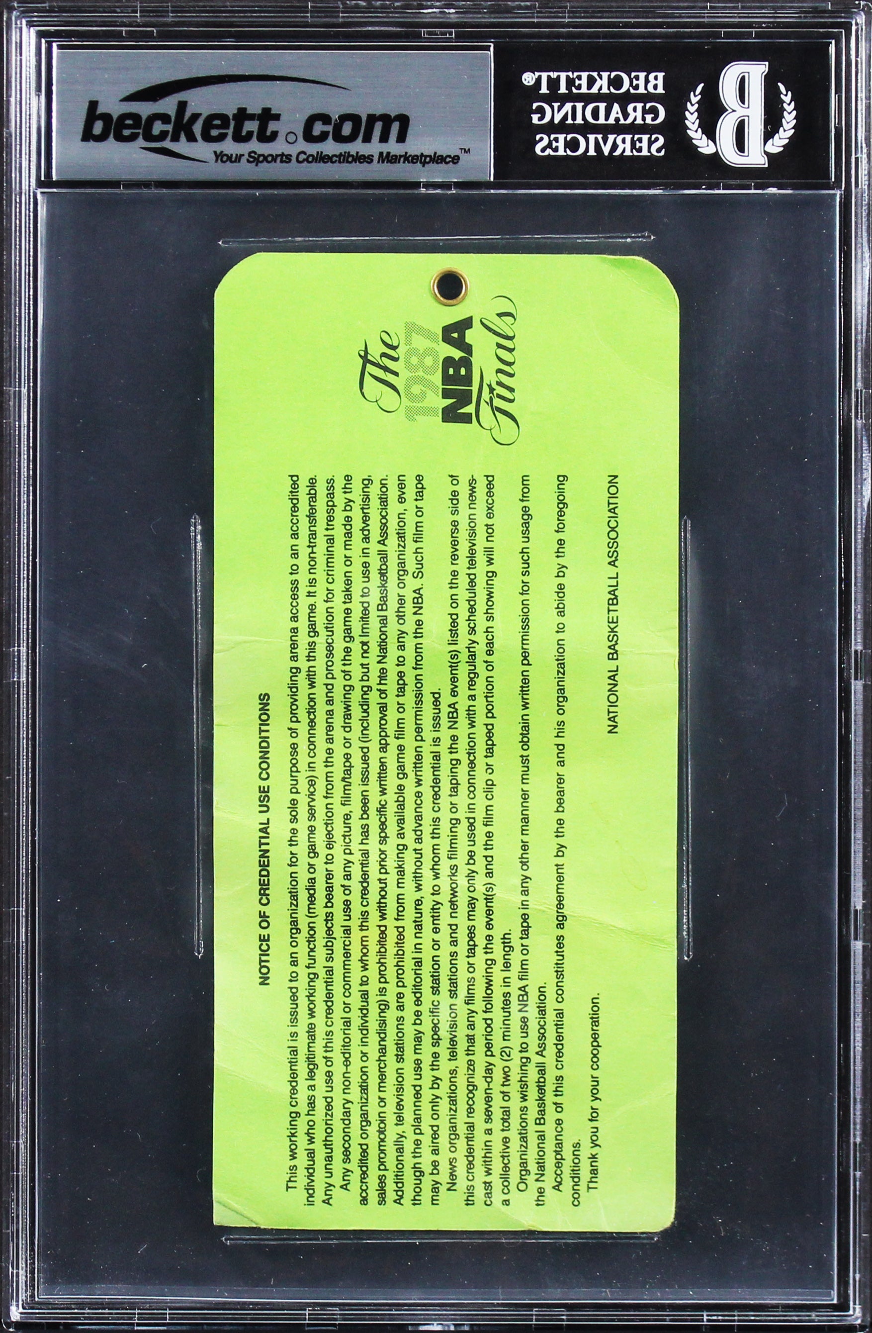 Magic Johnson Signed 1987 LAL Vs BOS Finals Game 6 Media Pass Auto 10! BAS Slab