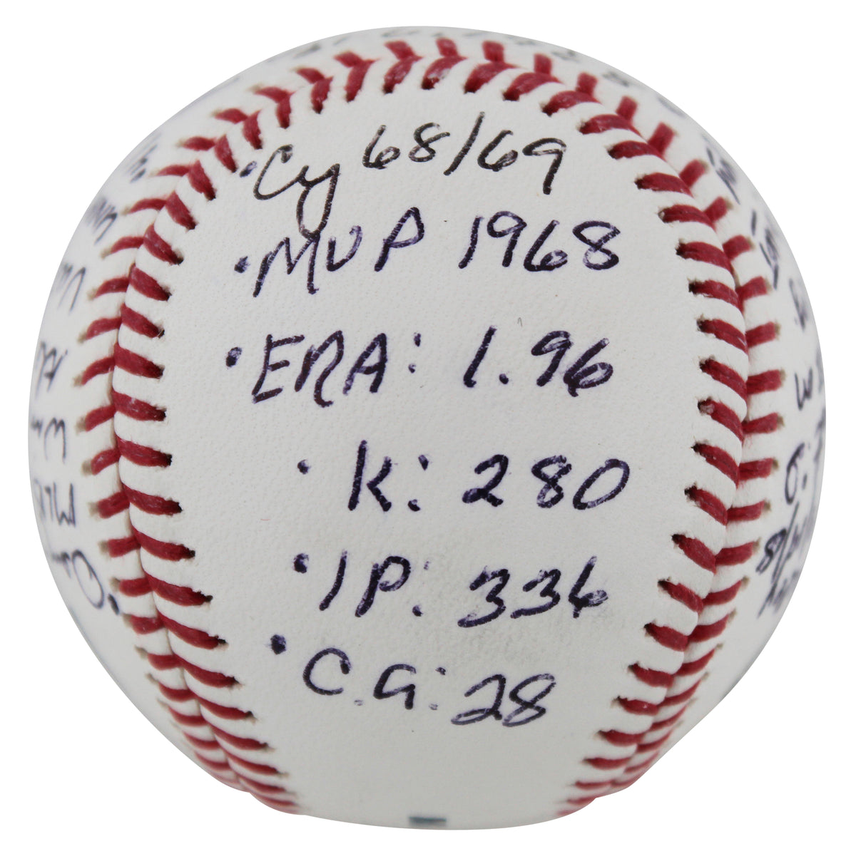 Tigers Denny McLain "Career Stat' Mantle Story Signed Oml Baseball PSA #AE69876