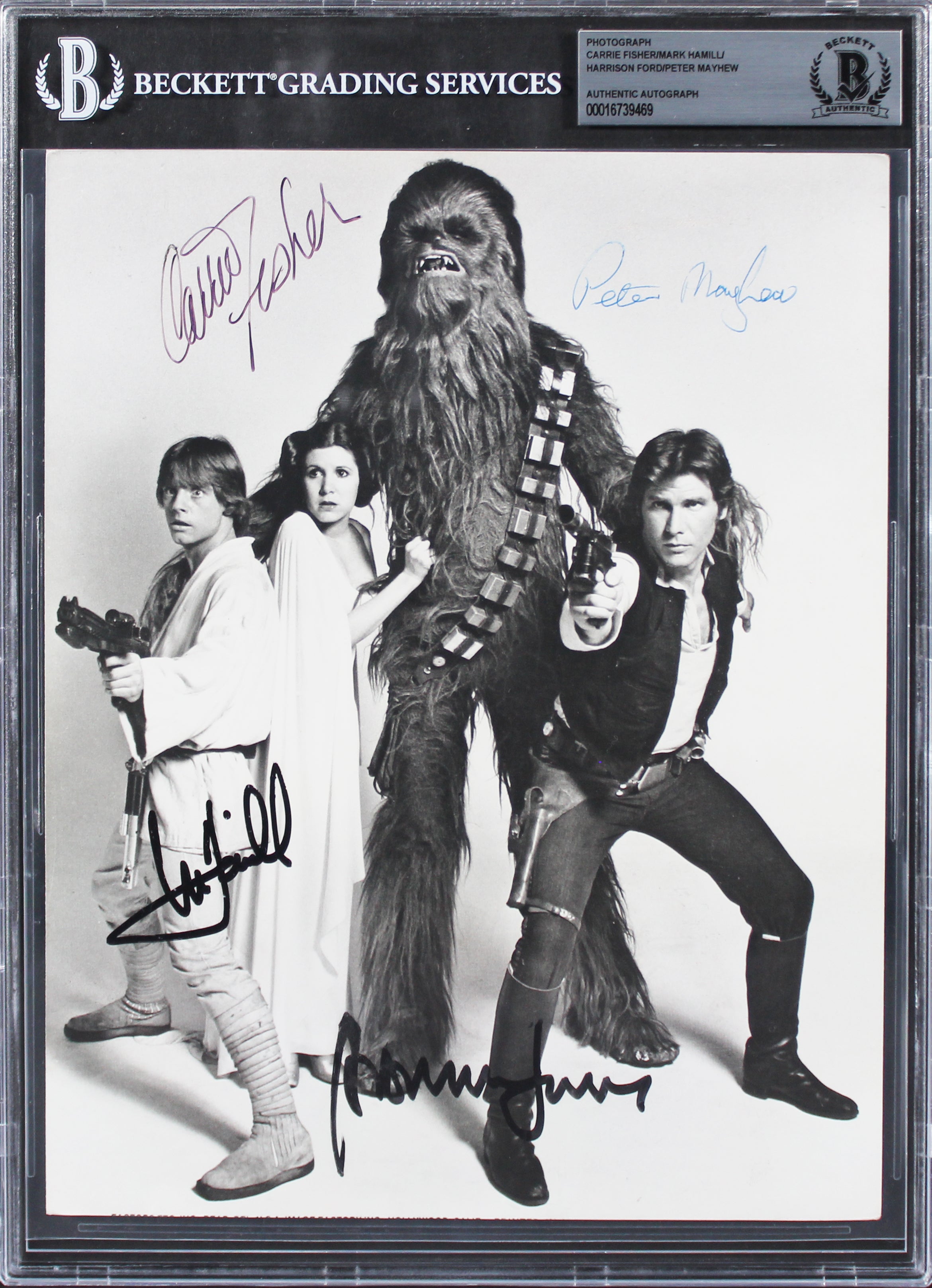 Star Wars (4) Fisher, Ford, Hamill & Mayhew Authentic Signed 8x10 Photo BAS Slab