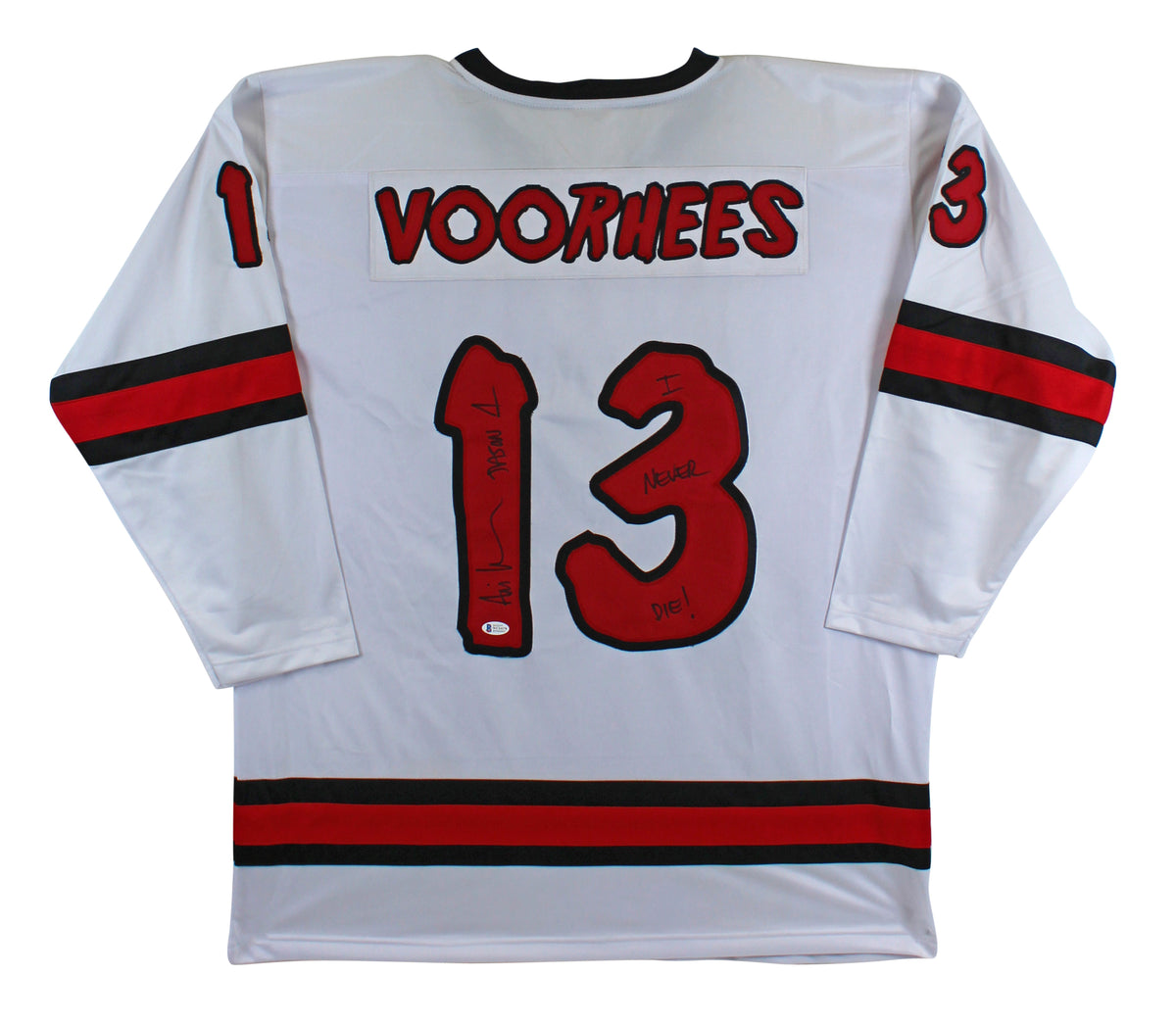 Ari Lehman "I Never Die" Signed White Jason Voorhees Hockey Jersey BAS Witnessed