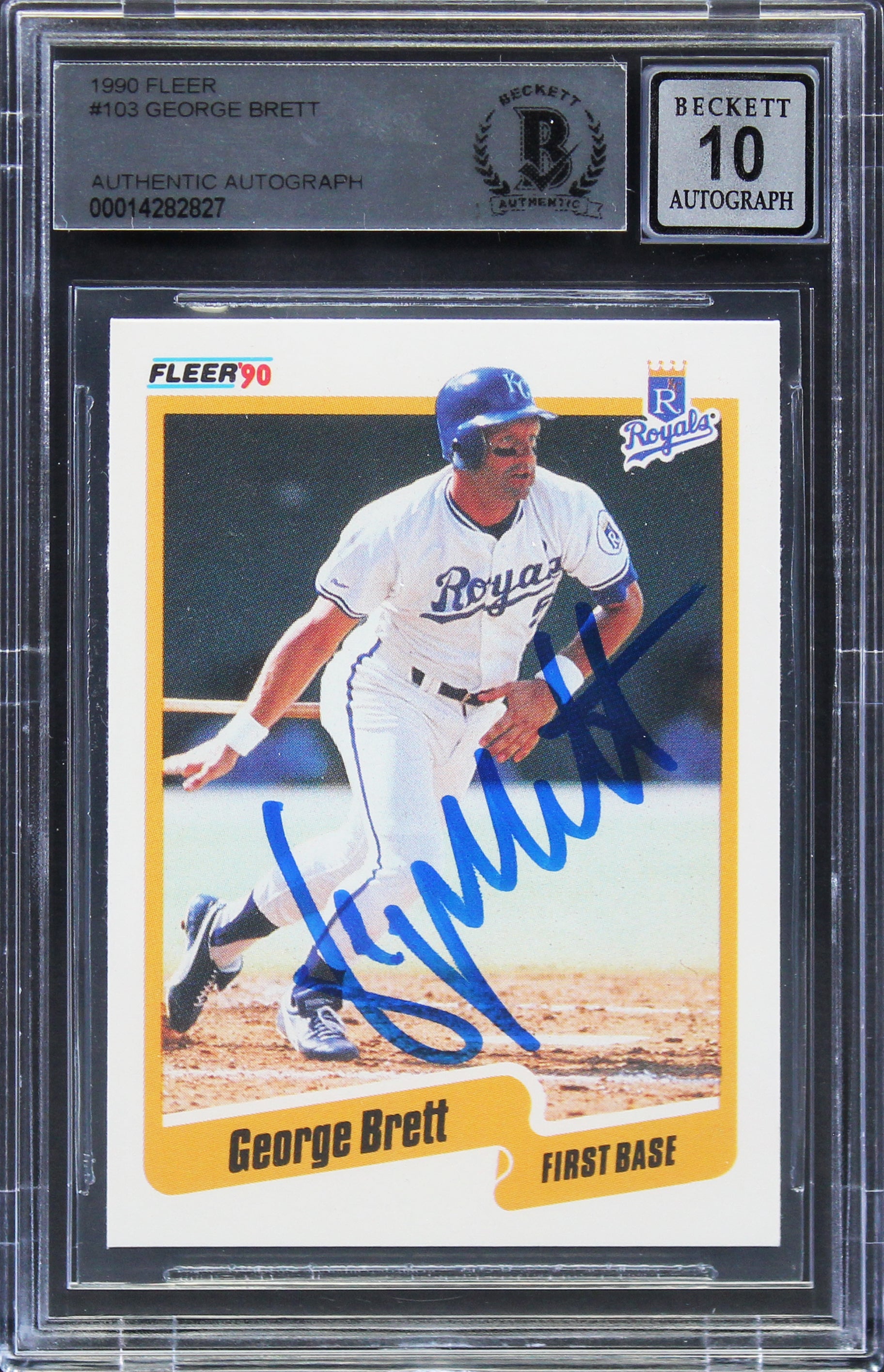 Royals George Brett Authentic Signed 1990 Fleer #103 Card Auto 10! BAS Slabbed